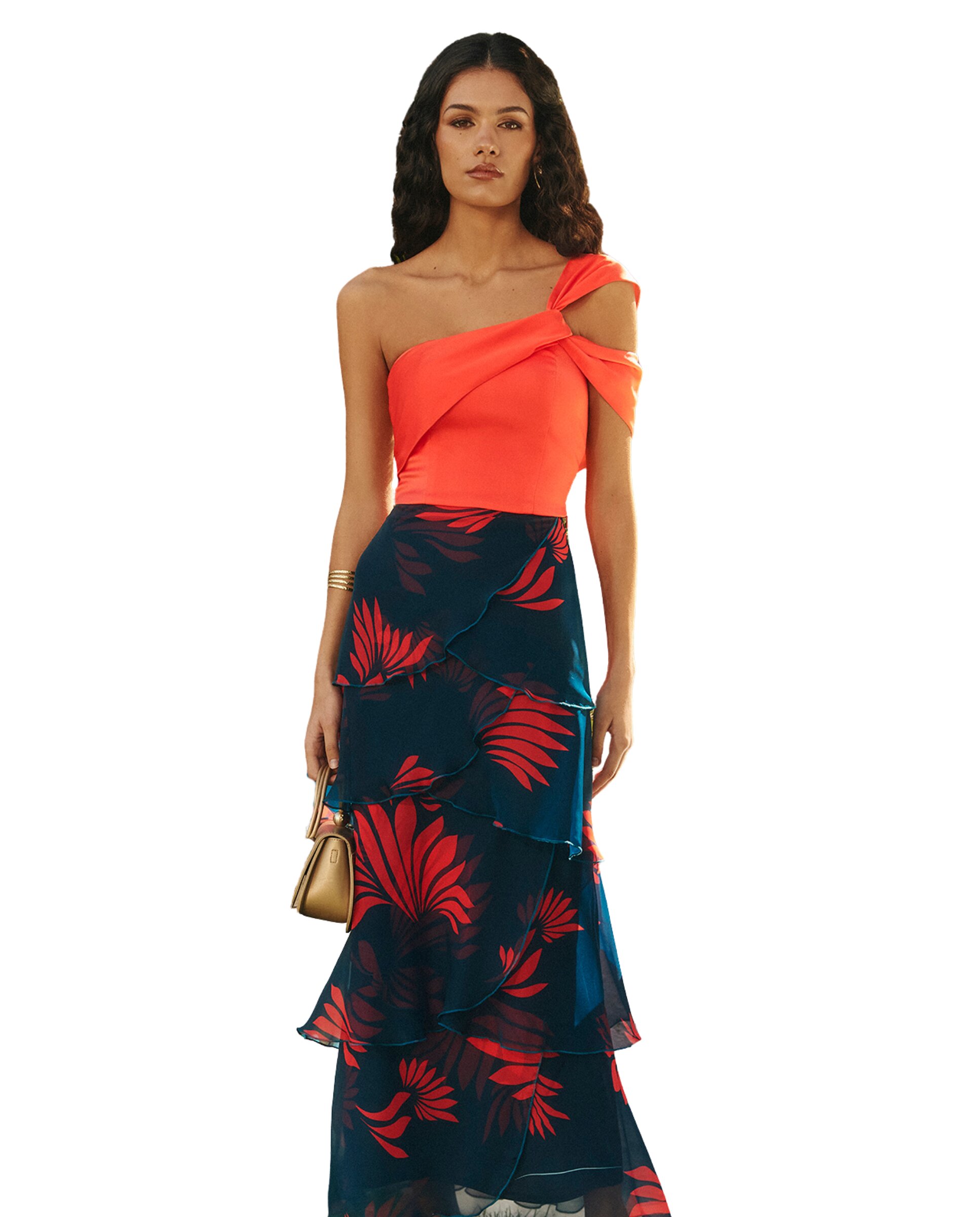 Imagem 0 de Saia Midi Estampada com Design de Capas Assimétricas