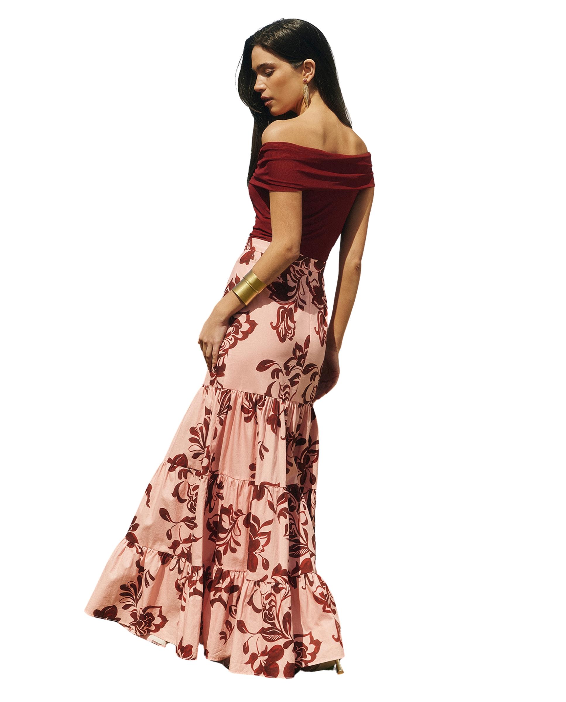 Falda larga 100% algodón con volantes Rosa-claro-2