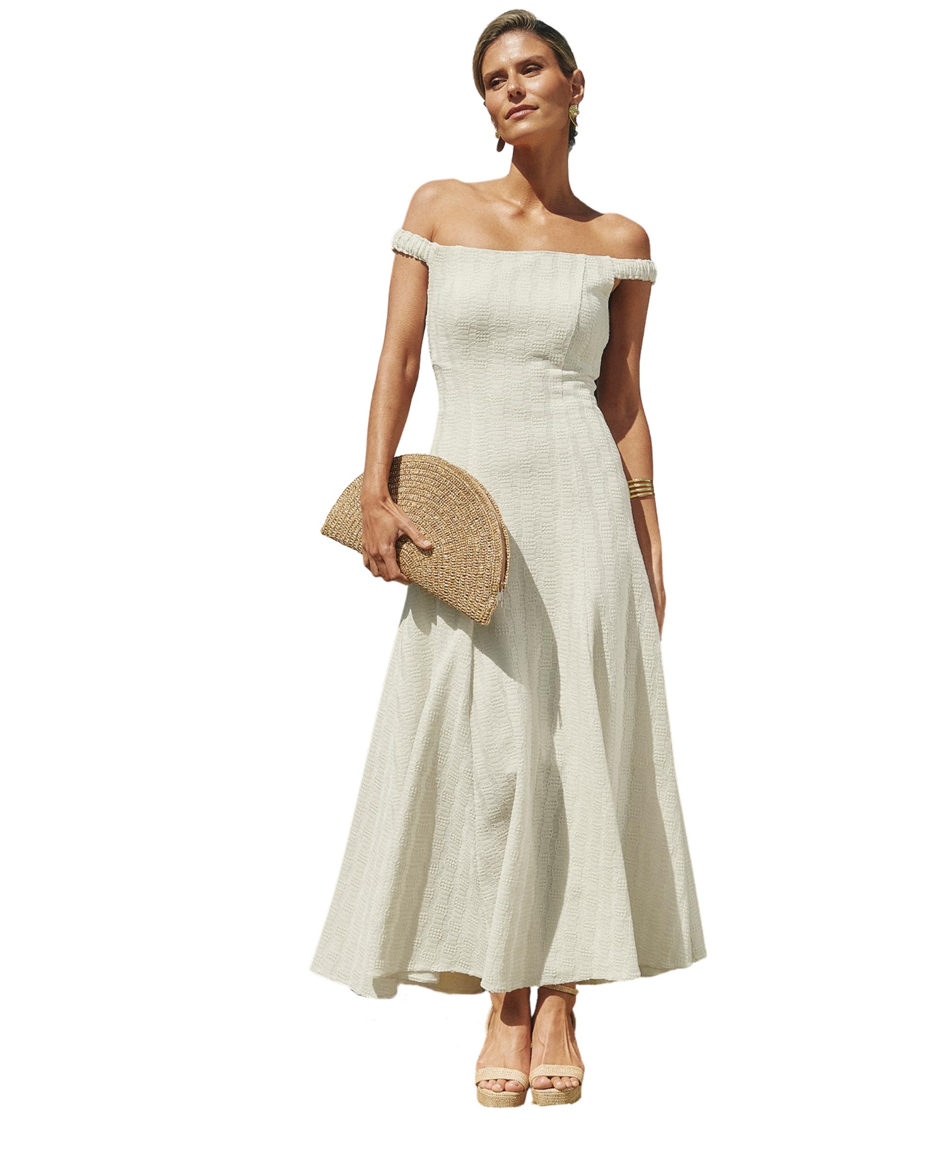 Imagem 0 de Vestido midi con silueta evasé y escote bardot