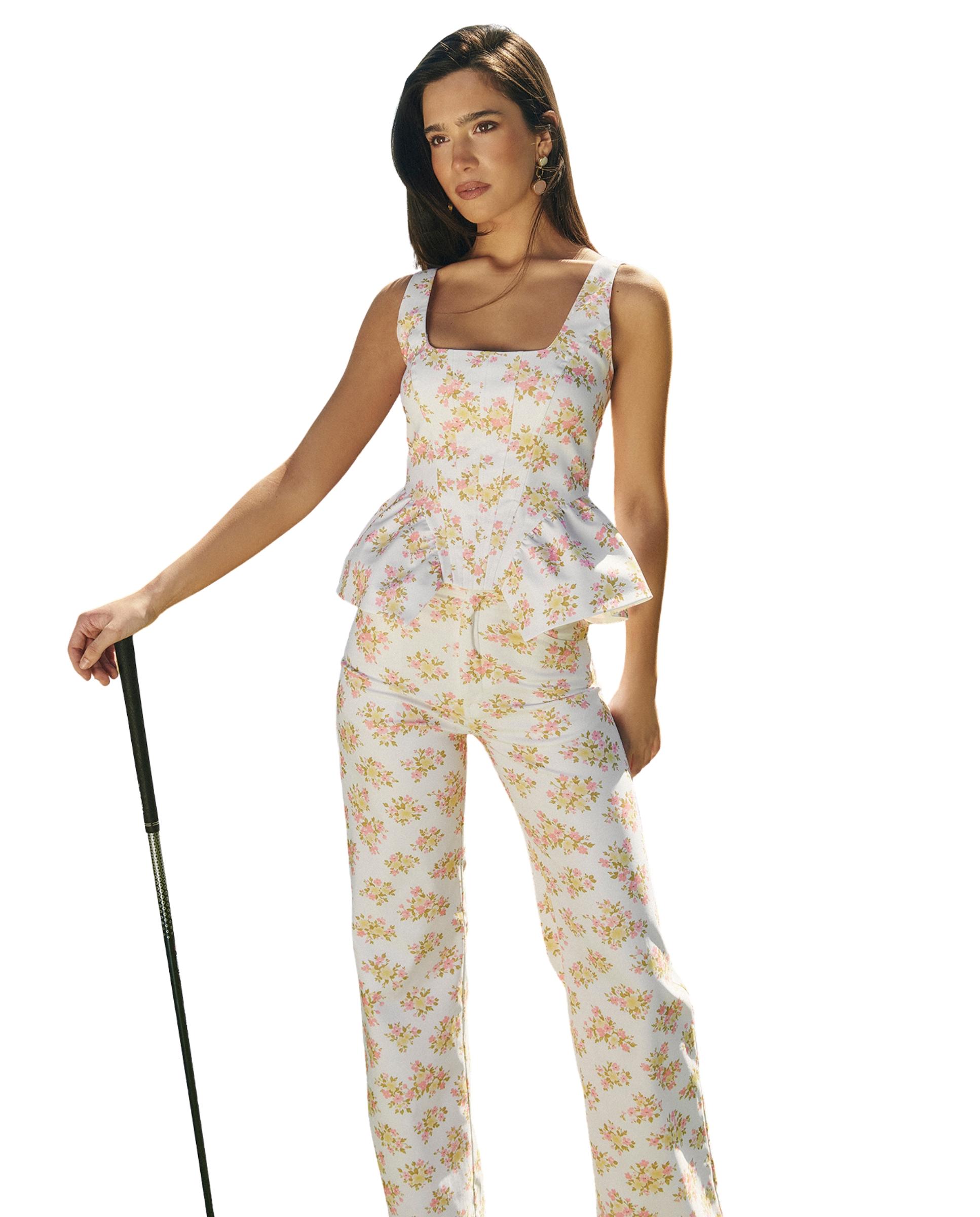 Top de mujer de algodón con estampado floral Branco-2