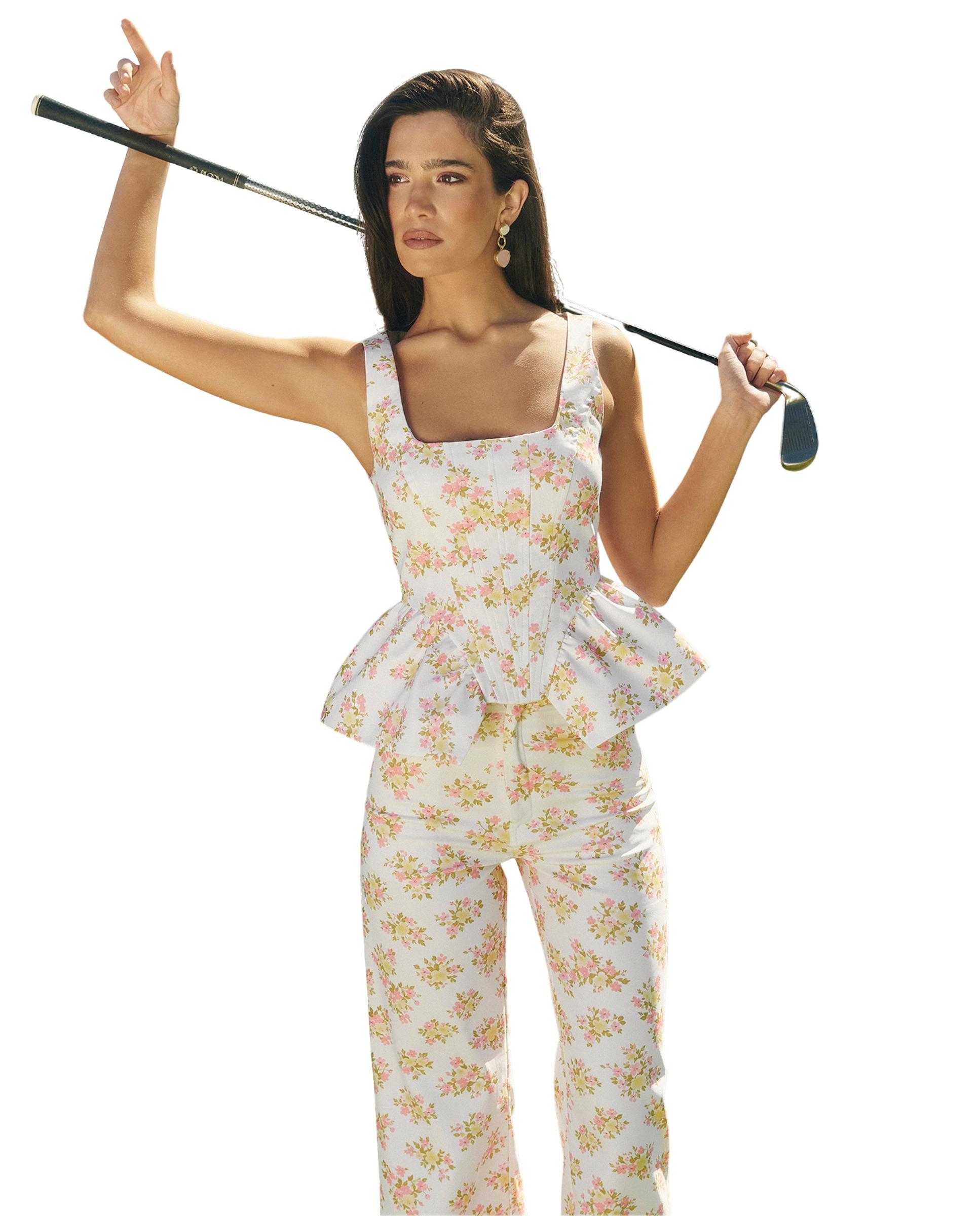 Top de mujer de algodón con estampado floral Branco-4