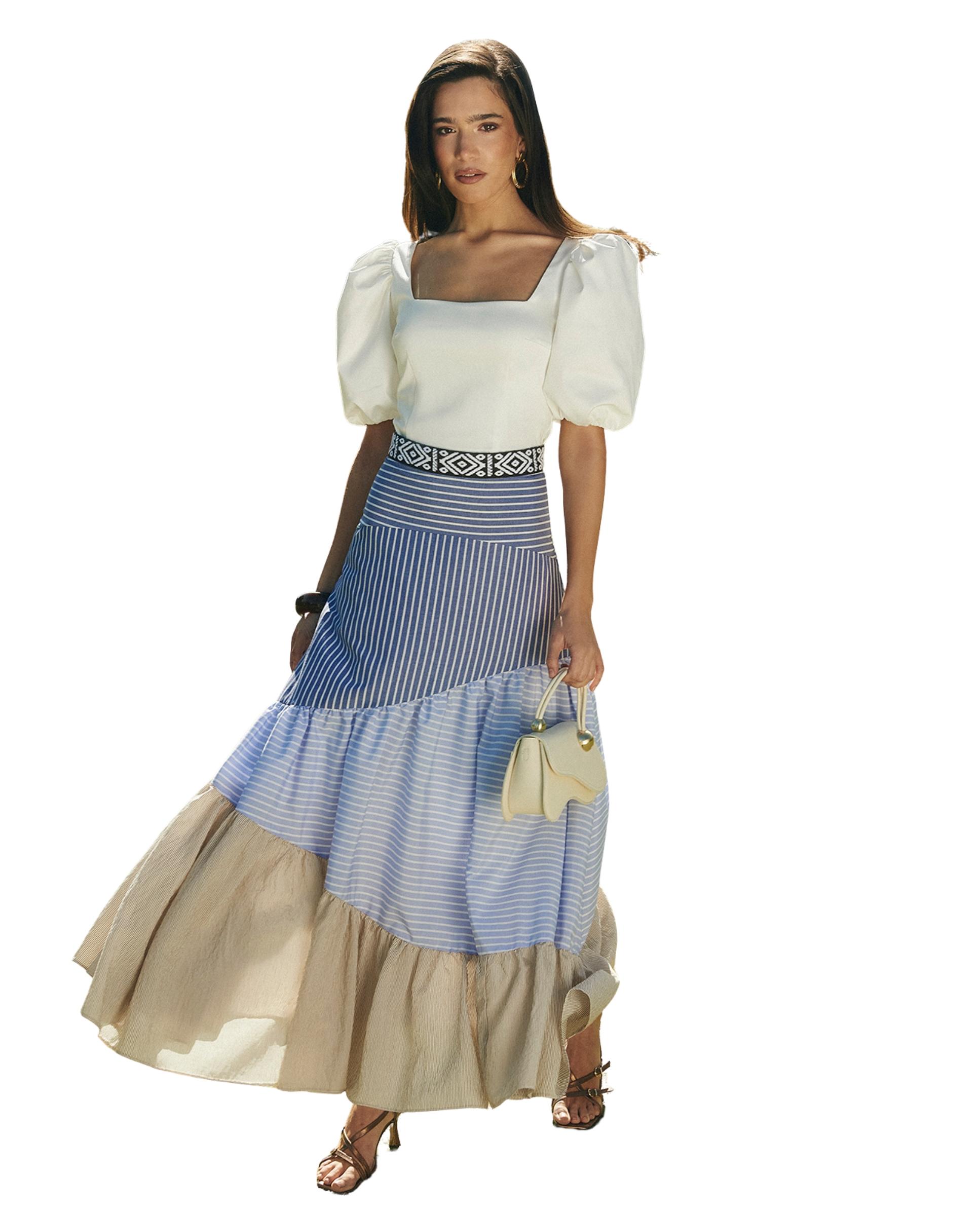 Imagem 0 de Falda larga  boho-chic con estampado de rayas