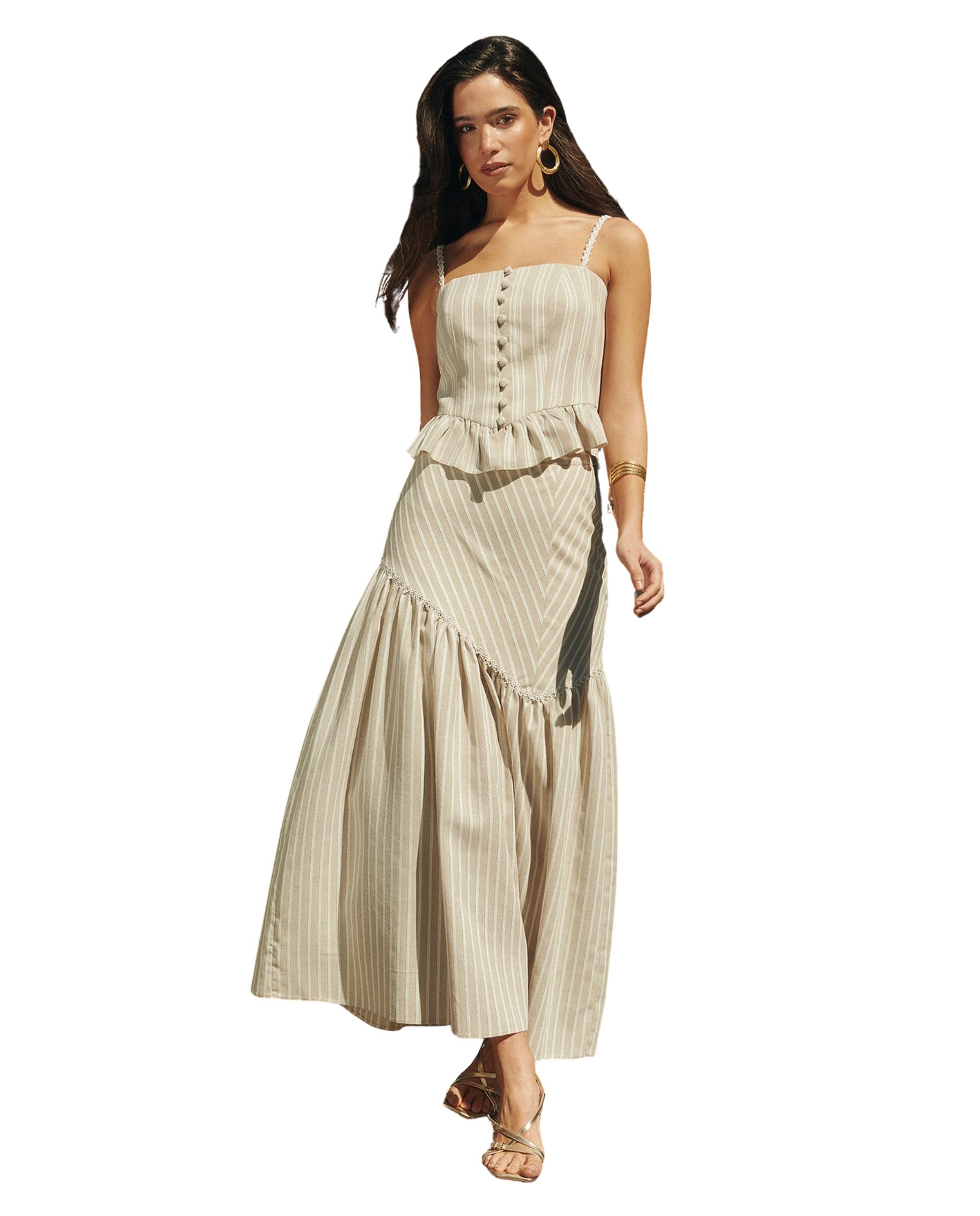 Imagem 0 de Falda larga de corte maxi y estampado de rayas