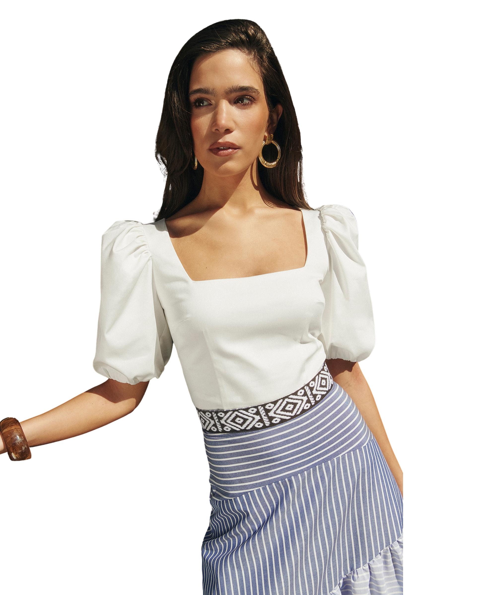 Imagem 0 de Top de mujer con mangas abullonadas y escote cuadrado