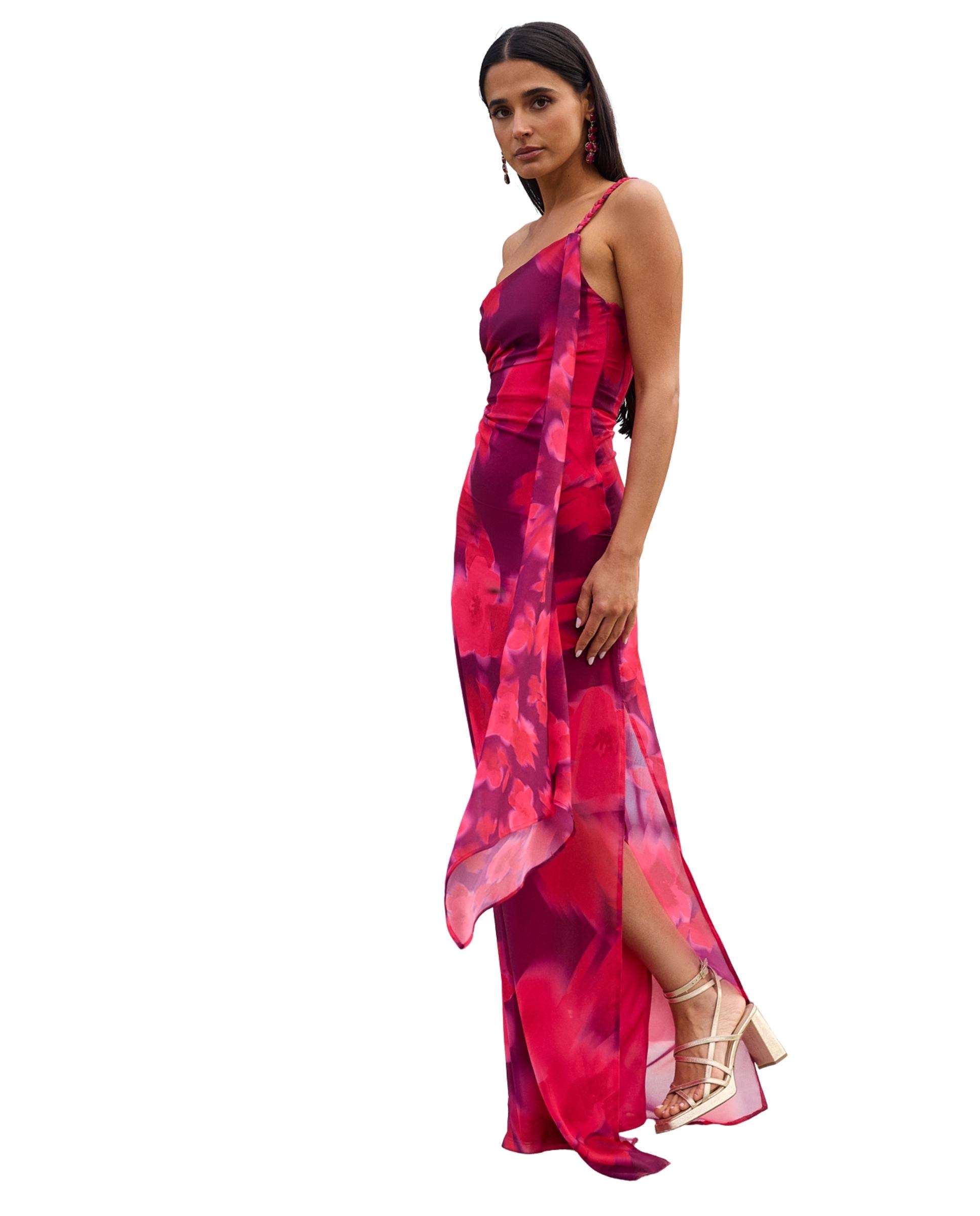 Imagem 0 de Vestido Comprido Estampado com Decote Assimétrico