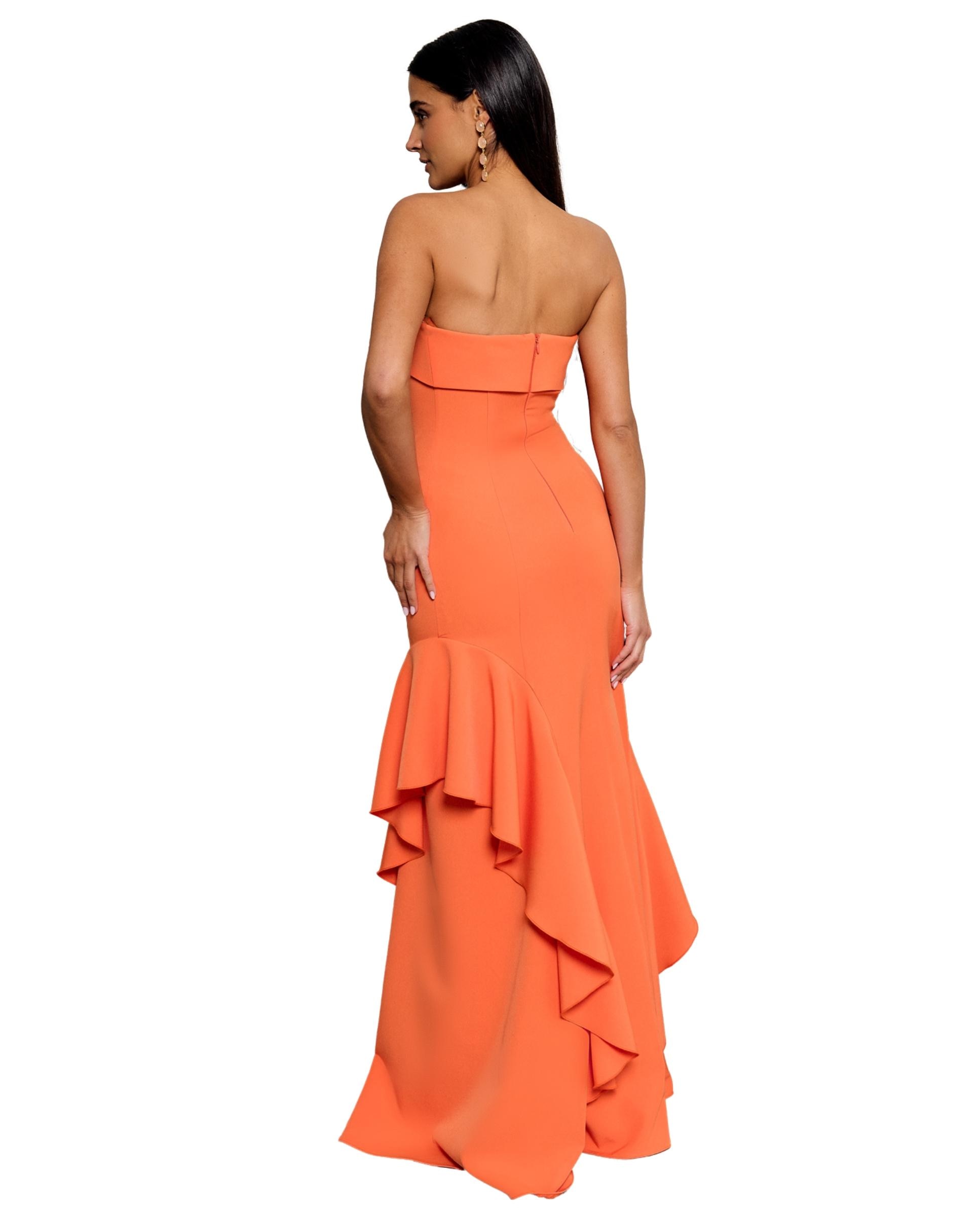 Vestido Comprido Cai-cai com Bainha em Folhos Pêssego-2