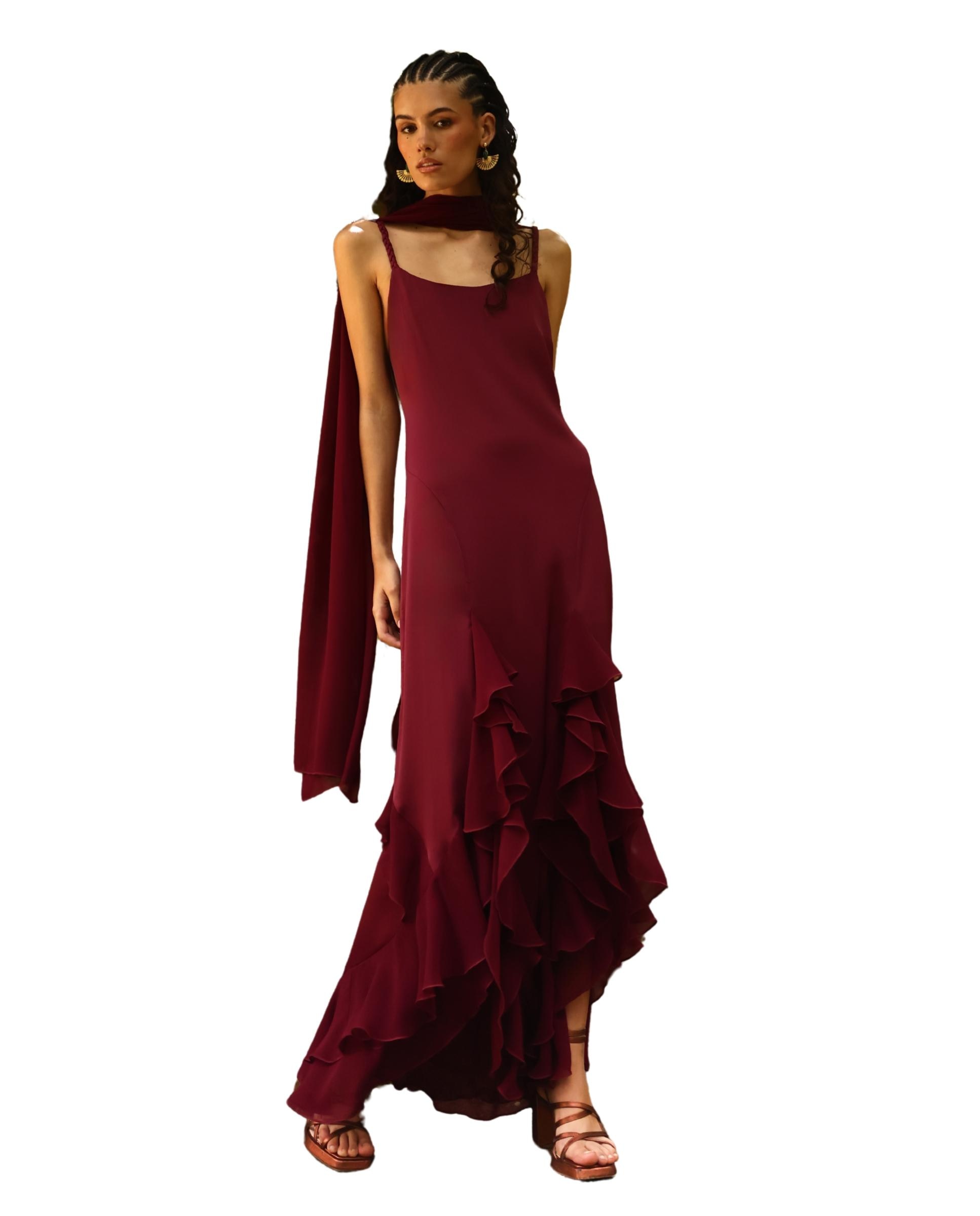 Imagem 0 de Vestido Comprido de Alças com Folhos