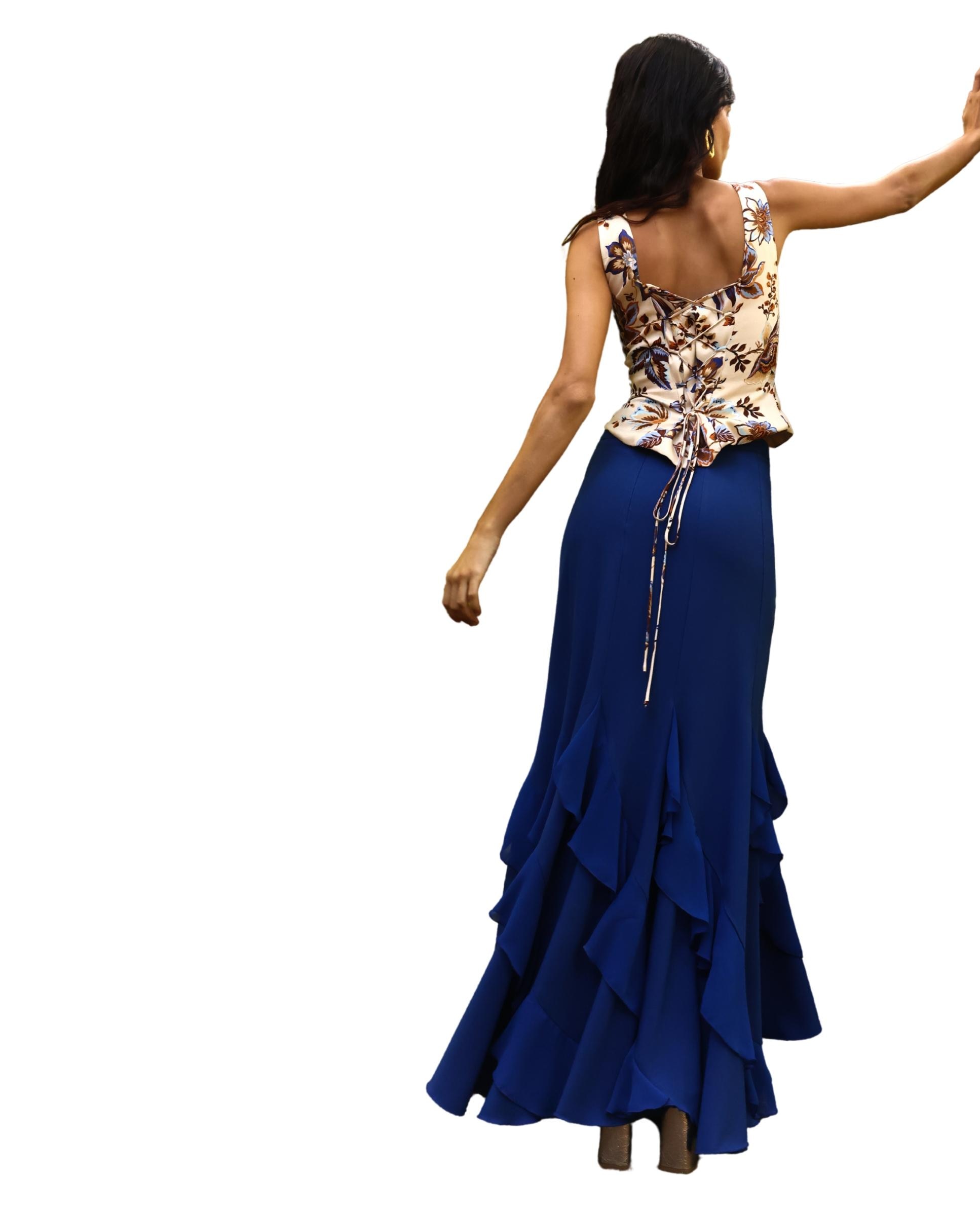 Top com Decote Quadrado e Estampado de Flores Azul / Bege-2