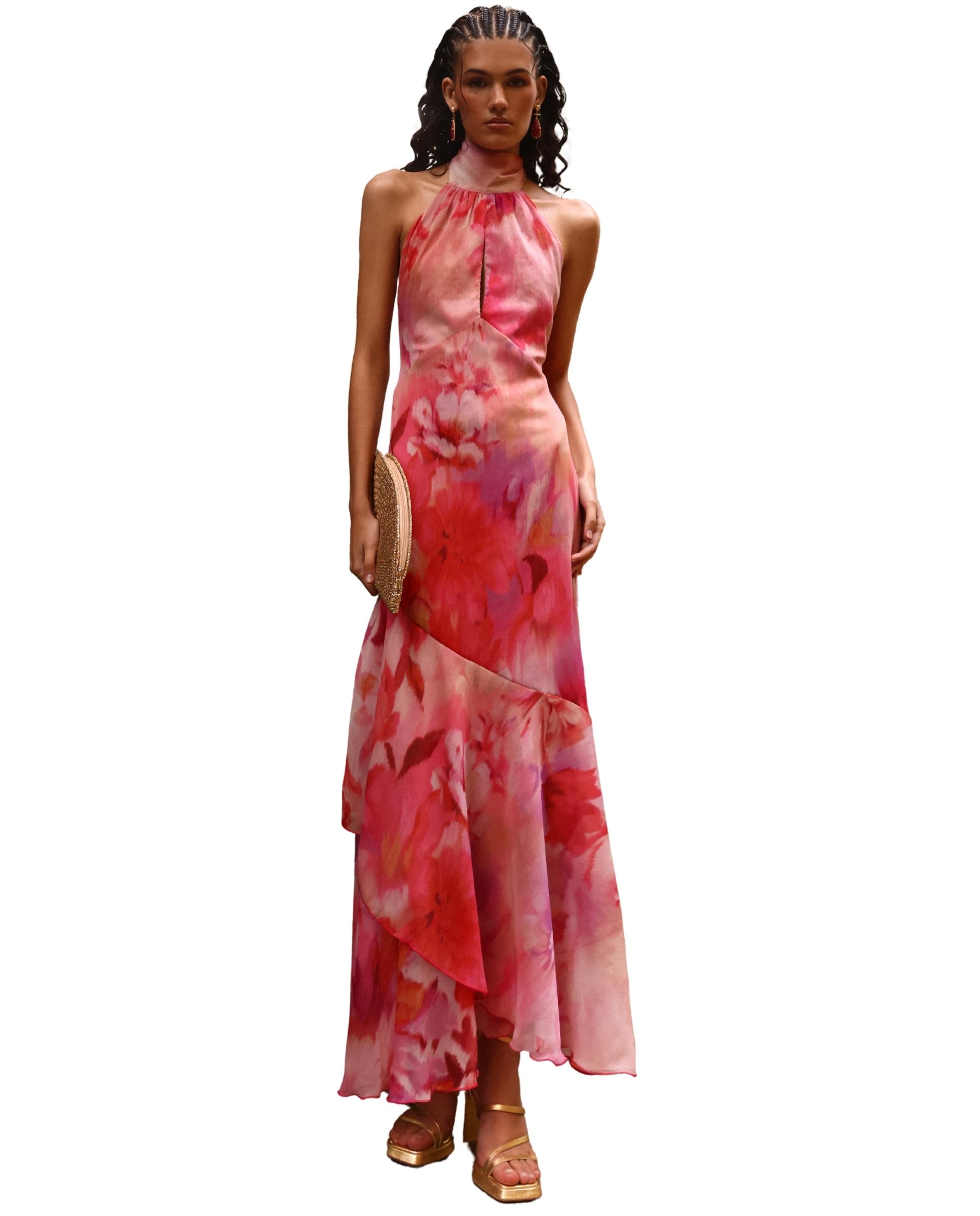 Imagem 0 de Vestido Comprido Estampado com Gola Halter