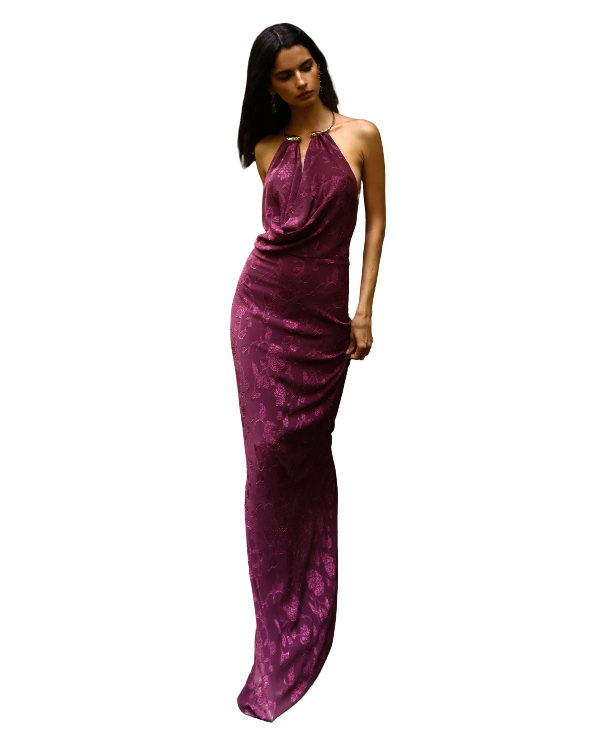 Imagem 0 de Vestido Comprido Jacquard com Gola Halter