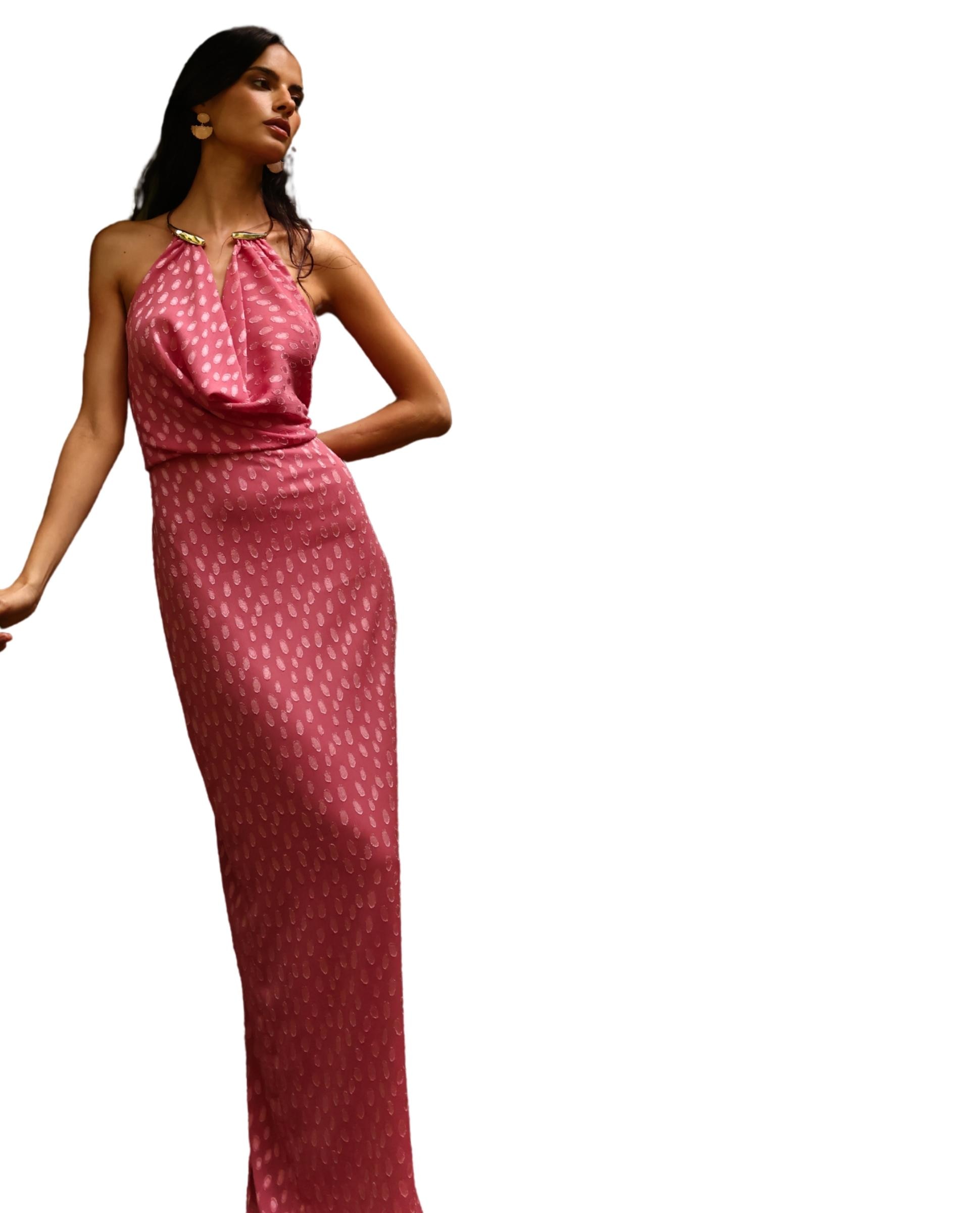 Imagem 0 de Vestido Comprido Jacquard com Gola Halter