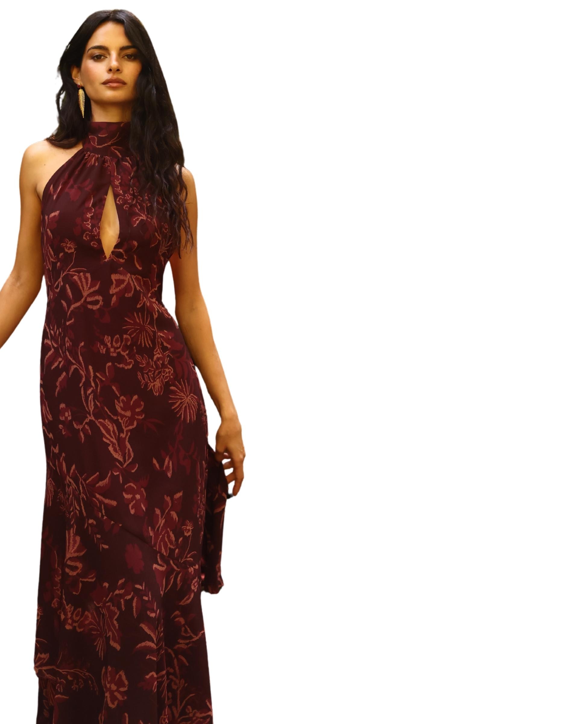 Imagem 0 de Vestido Comprido Estampado com Gola Halter
