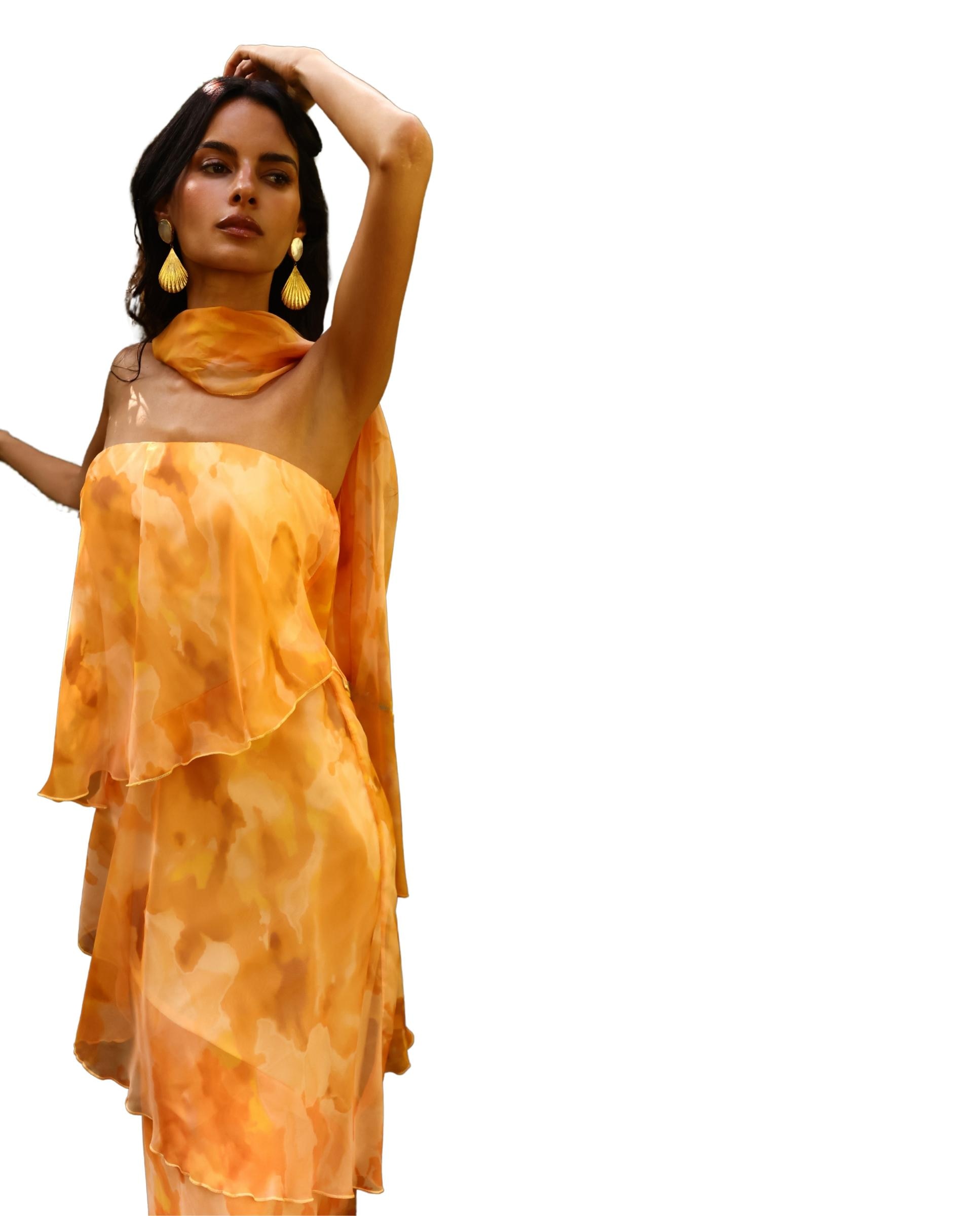 Vestido Comprido Palavra de Honra Estampado Amarelo-4