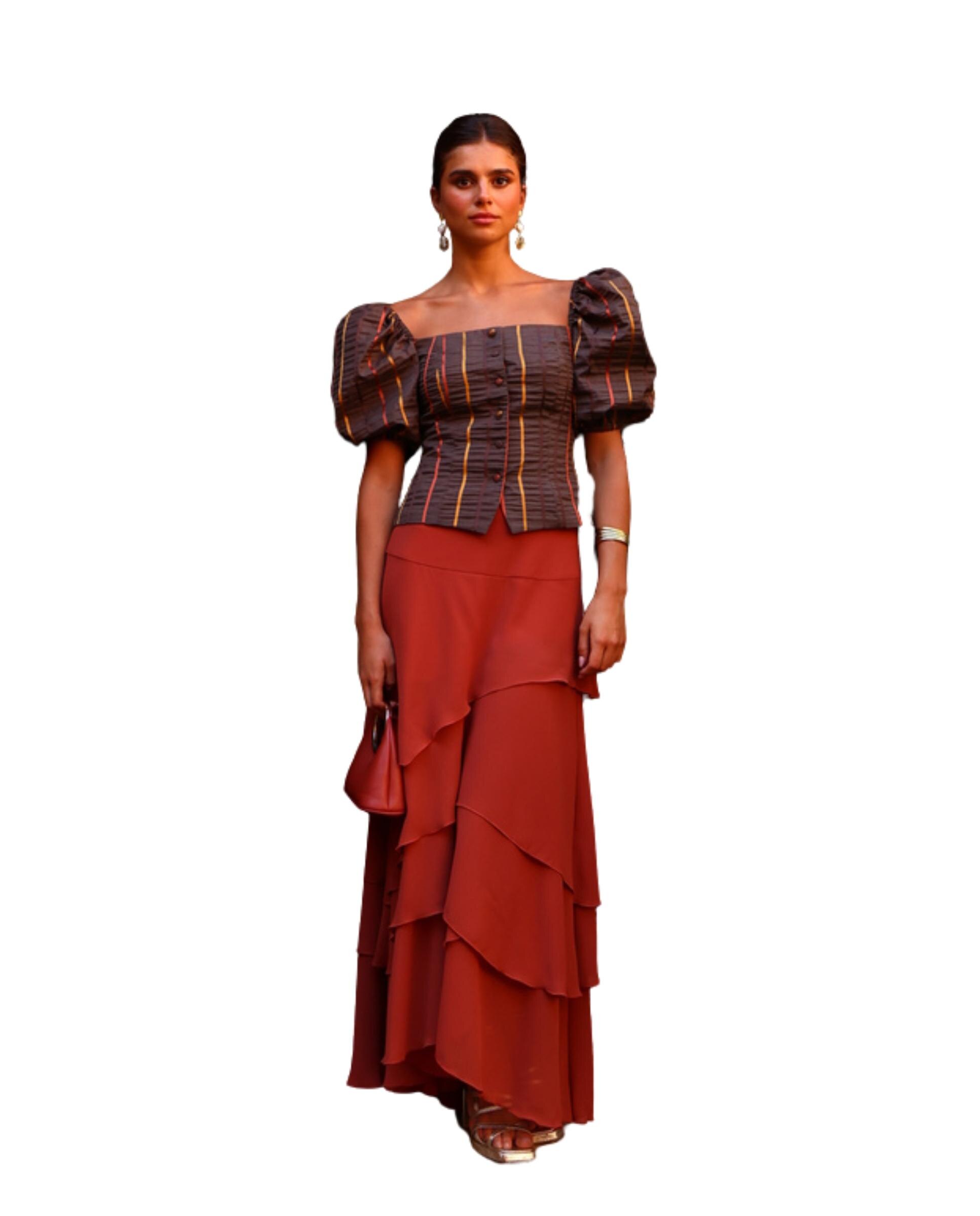 Saia Comprida de Gase com Capas Terracota-2