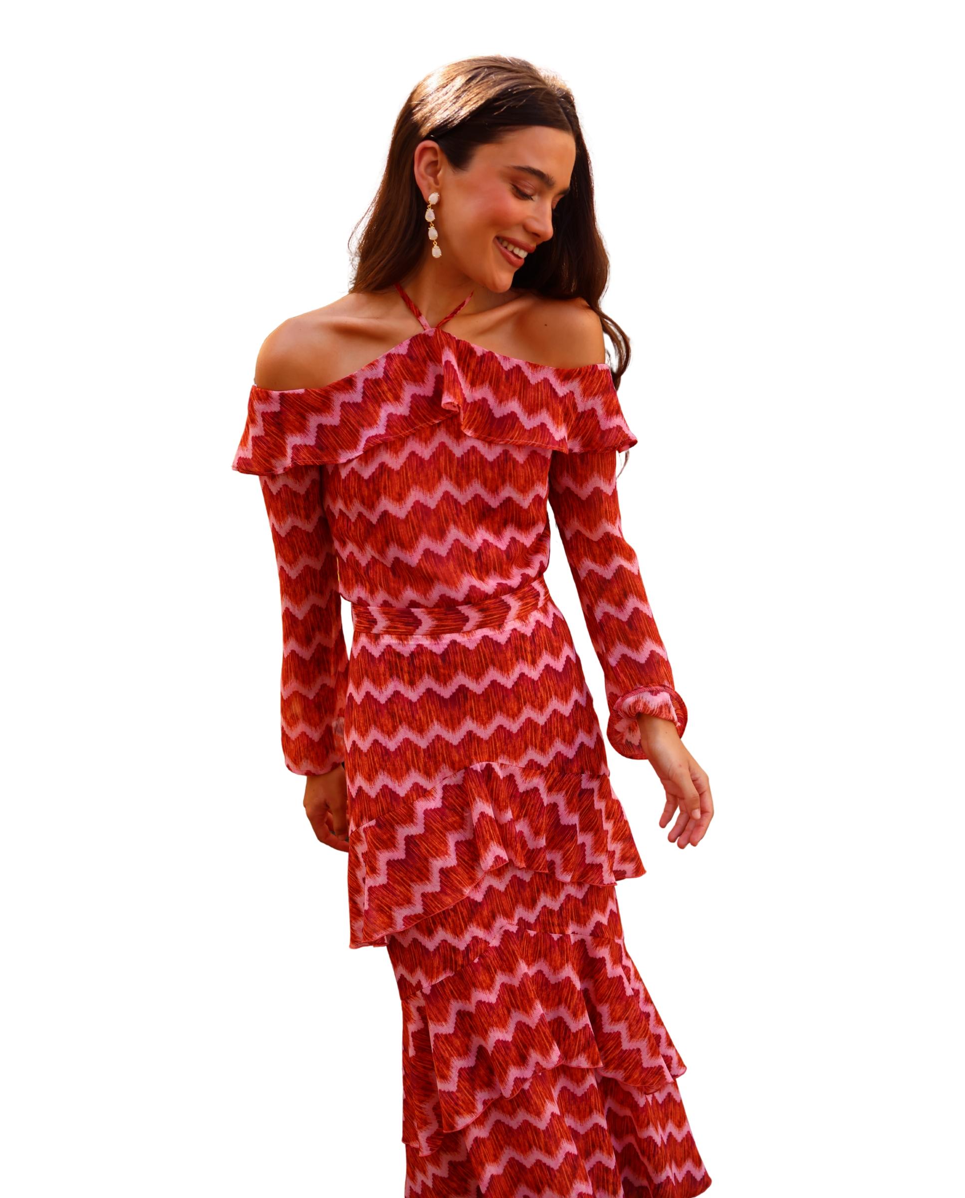Top Estampado com Decote Bardot Rosa-2