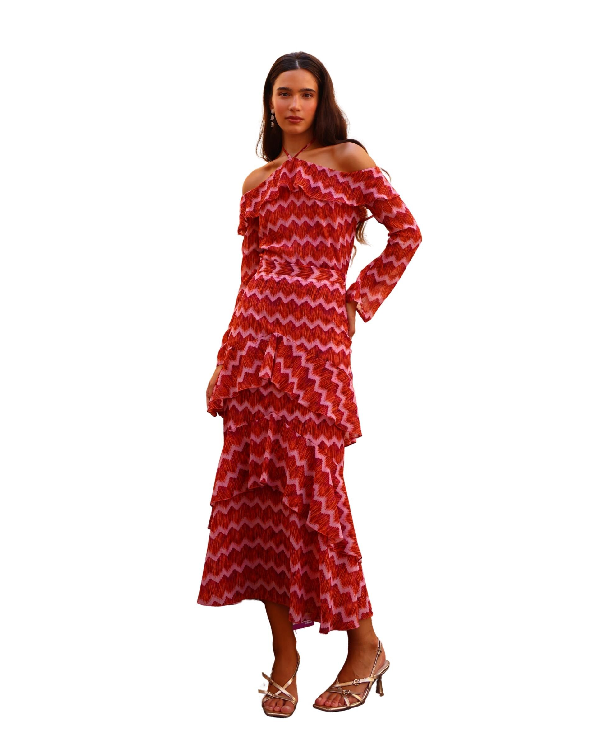 Top Estampado com Decote Bardot Rosa-3