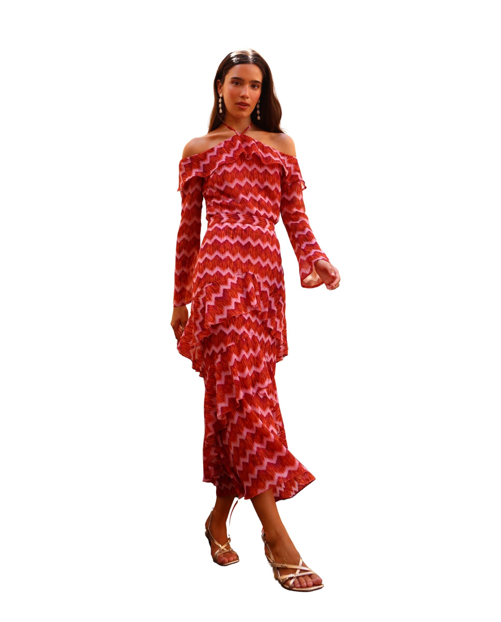 Top Estampado com Decote Bardot Rosa-4