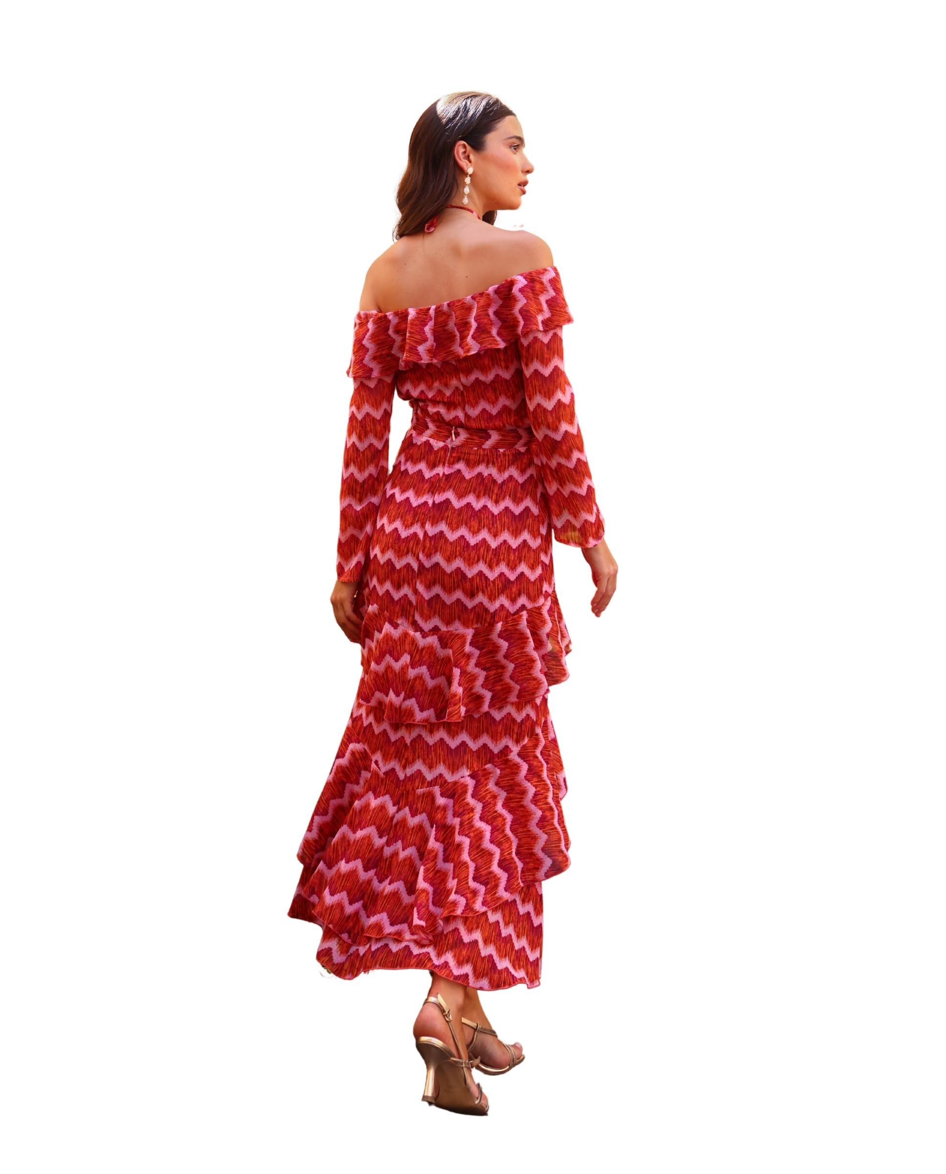 Top Estampado com Decote Bardot Rosa-6