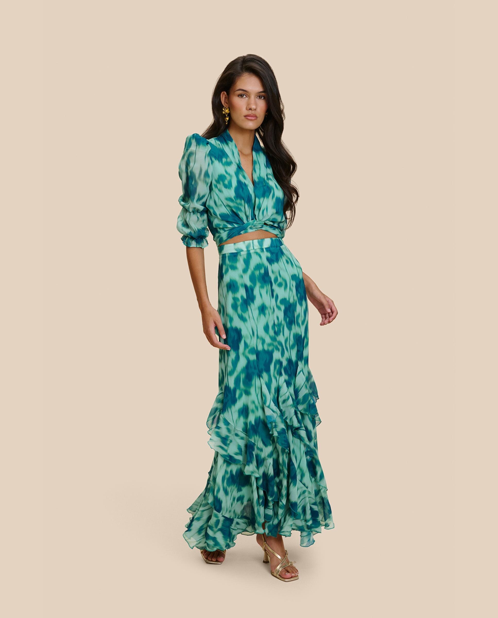 Top Estampado com Mangas Abalonadas Verde Água-3