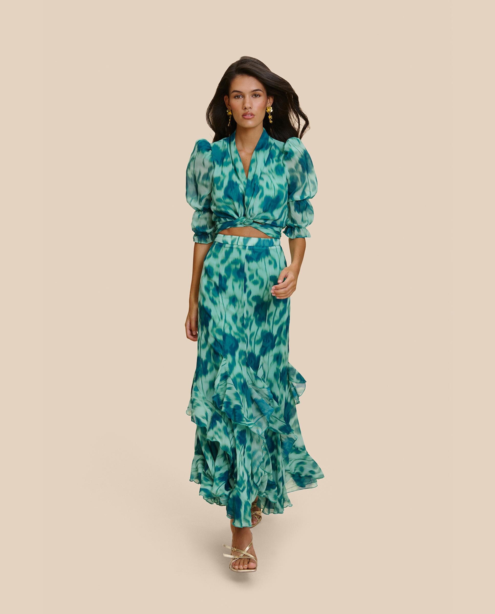 Top Estampado com Mangas Abalonadas Verde Água-4