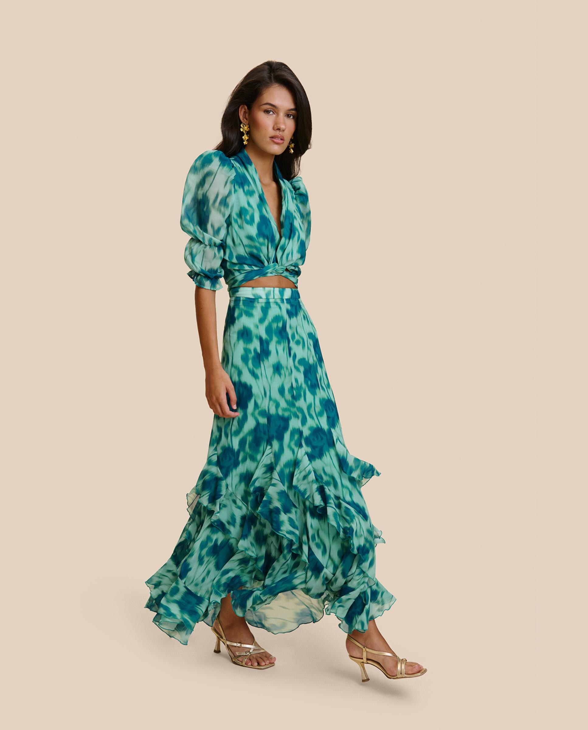 Top Estampado com Mangas Abalonadas Verde Água-5