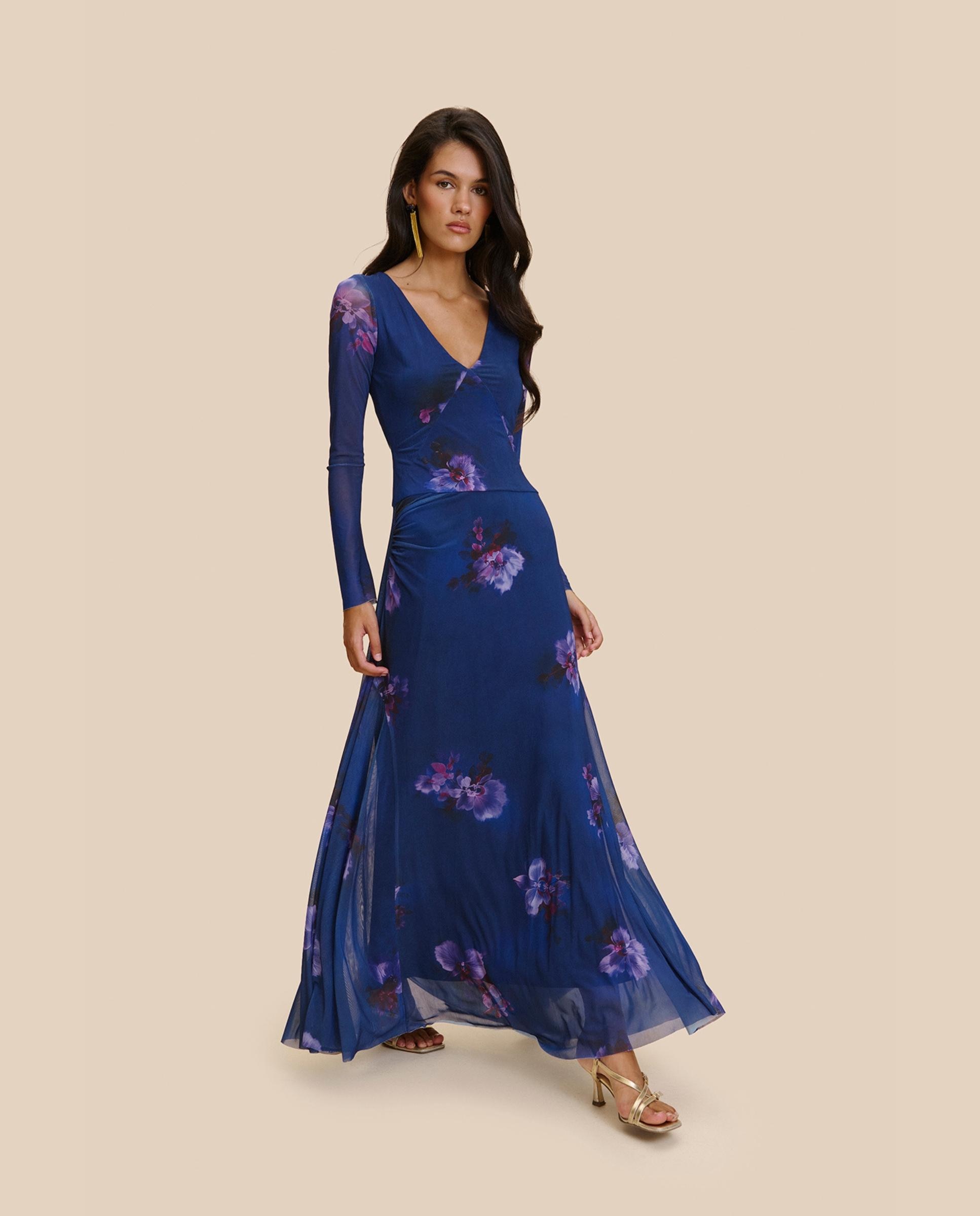 Imagem 0 de Vestido Comprido de Tule com Decote em V