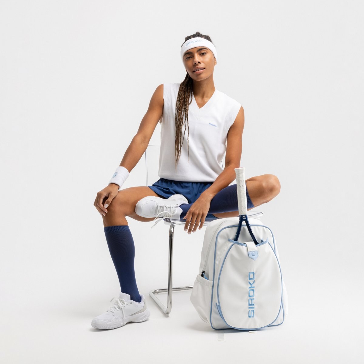 Colete de Malha Tenis com Gola em V Smash White Siroko Branco-3