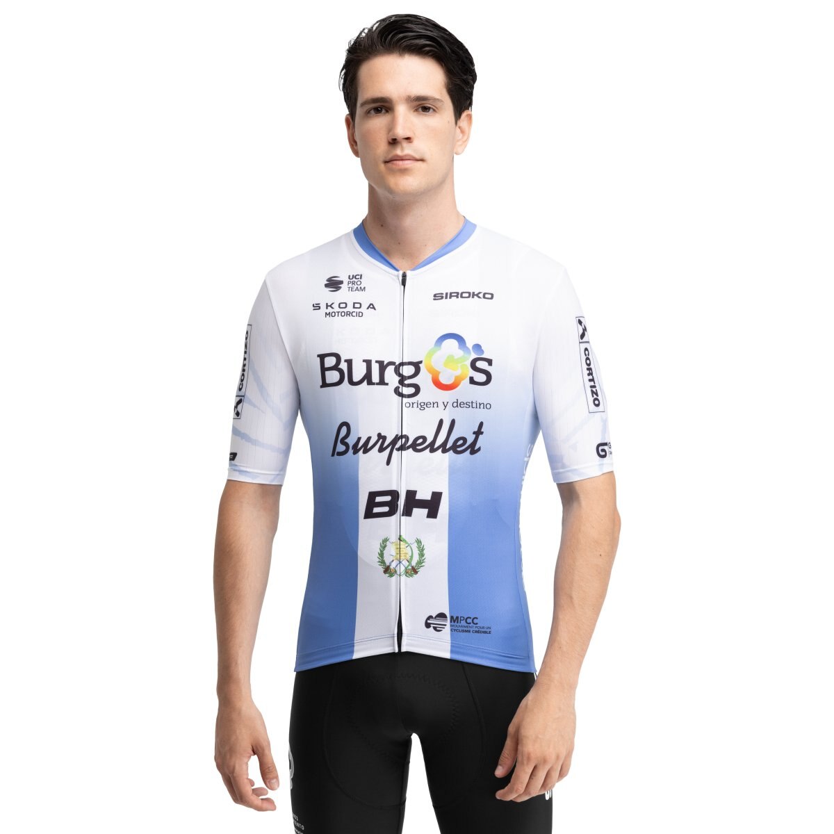 Camisola de Manga Curta Burgos Burpellet Bh X Siroko Bbbh Campeão Guatemala Siroko Branco / Azul-1