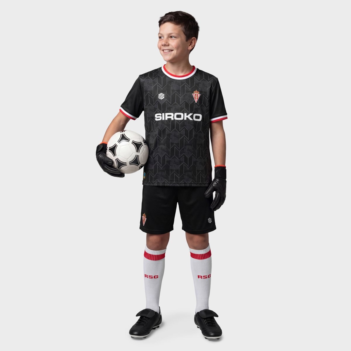 Calções Equipamento Oficial Do Real Sporting de Gijón Infantil Rsg Home Shorts K Siroko Preto-3