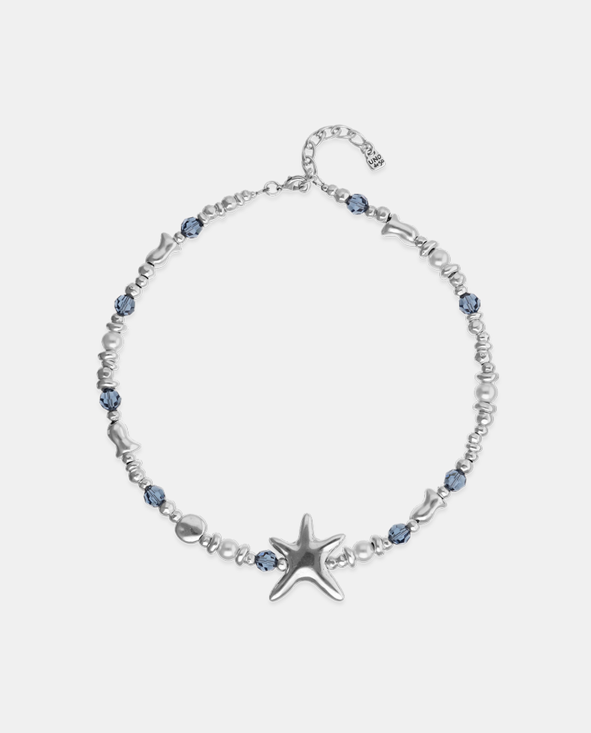 Colar de Cristais Facetados Azuis e Forma de Estrela Prata-1