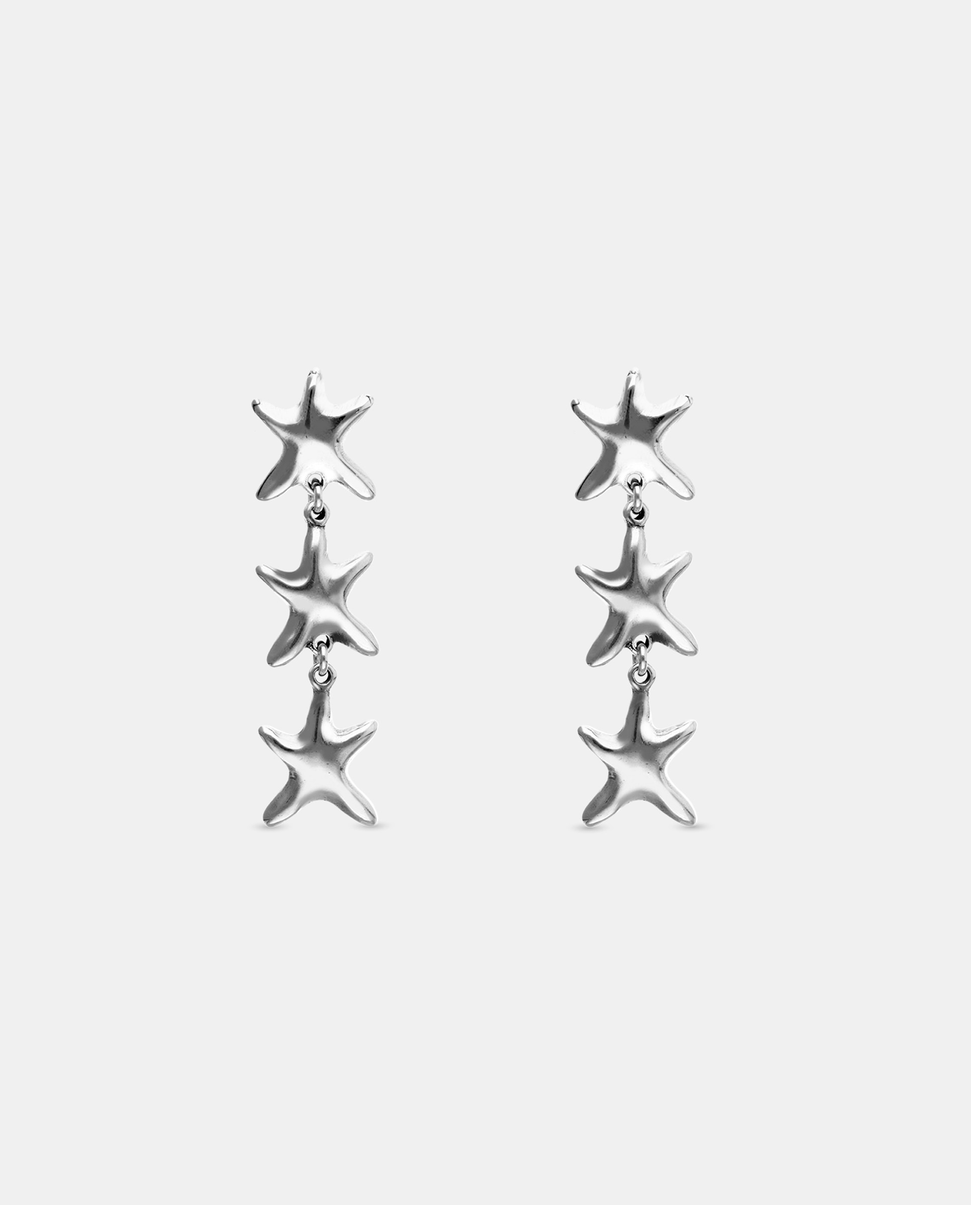 Brincos Compridos Banhados a Prata com Três Estrelas Prata-1