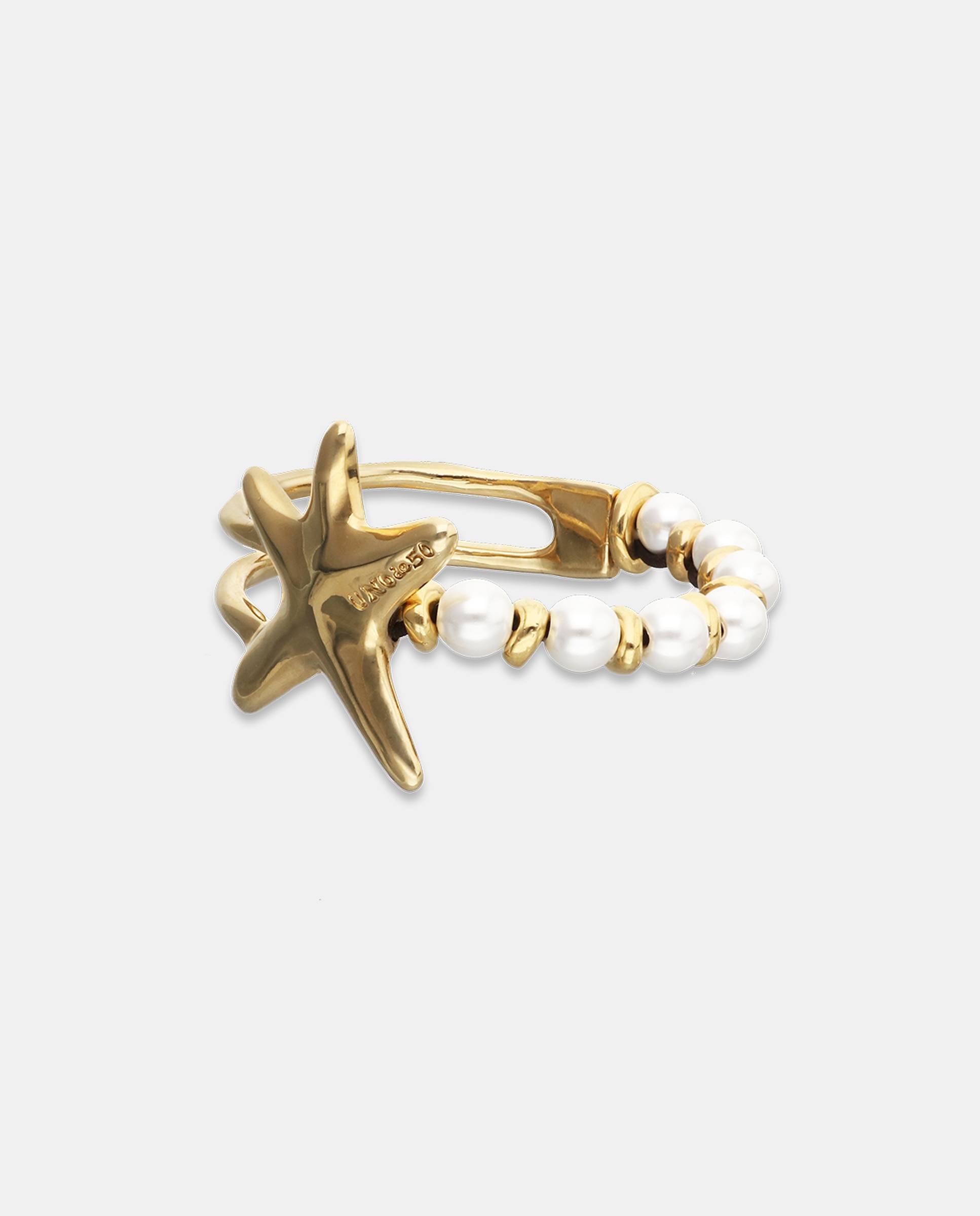 Pulseira Semirrígida Banhada em Ouro 18k com Forma de Estrela e Pérolas Ouro-2