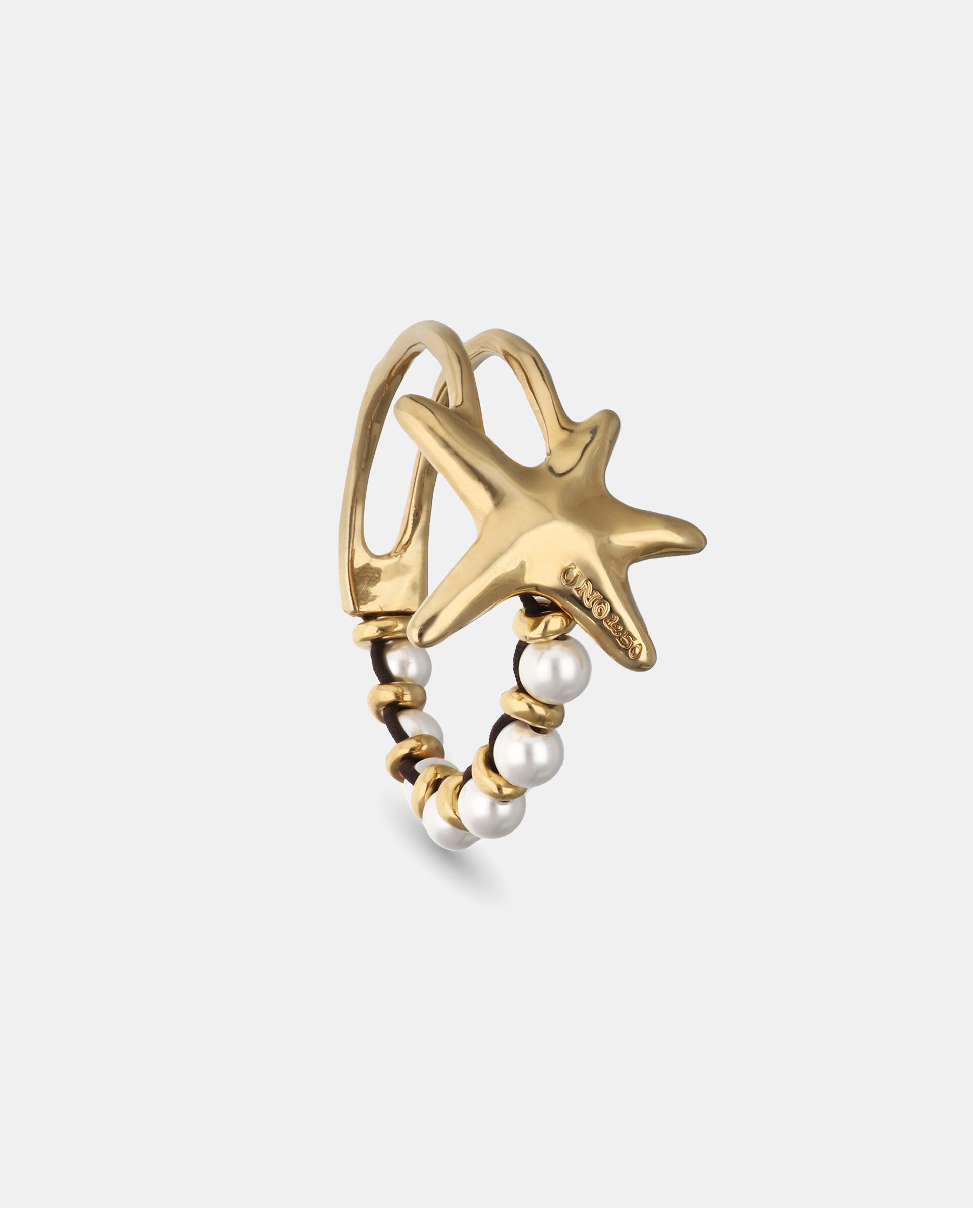 Pulseira Semirrígida Banhada em Ouro 18k com Forma de Estrela e Pérolas Ouro-3