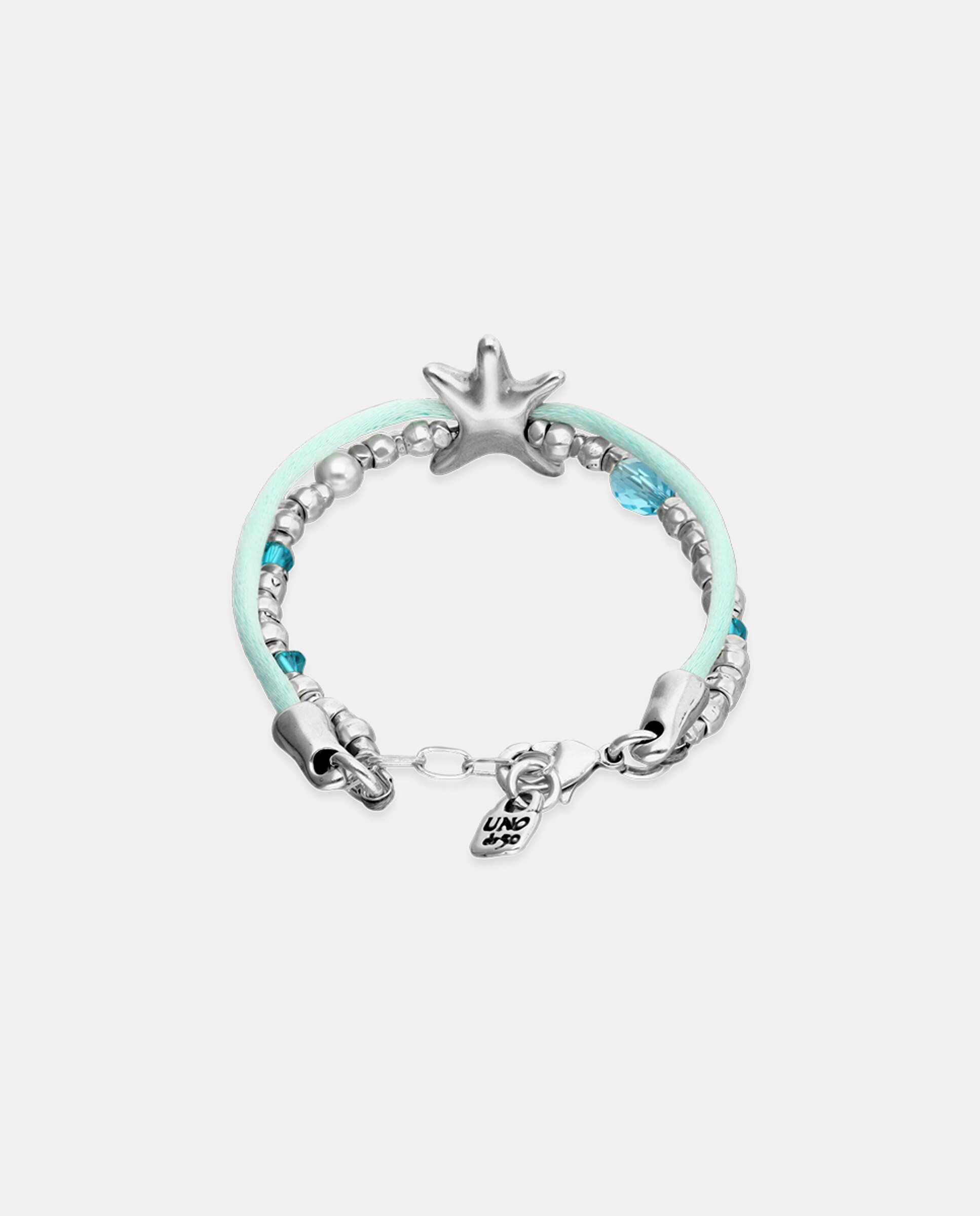 Pulseira com Bolas Prateadas, Cristais Facetados Verdes, Abalório Estrela e Fio de Seda Verde Prata-2