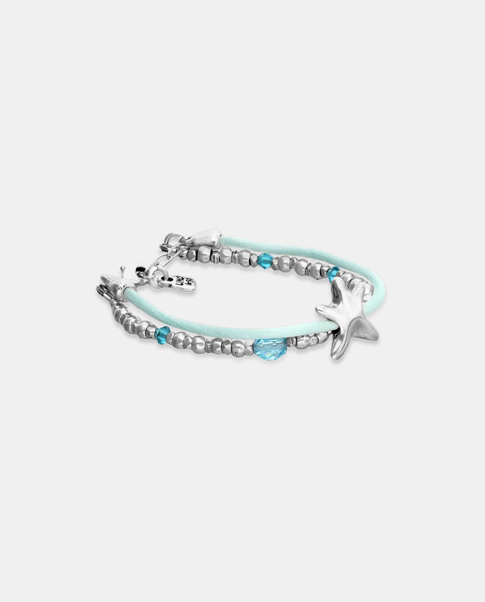 Pulseira com Bolas Prateadas, Cristais Facetados Verdes, Abalório Estrela e Fio de Seda Verde Prata-3