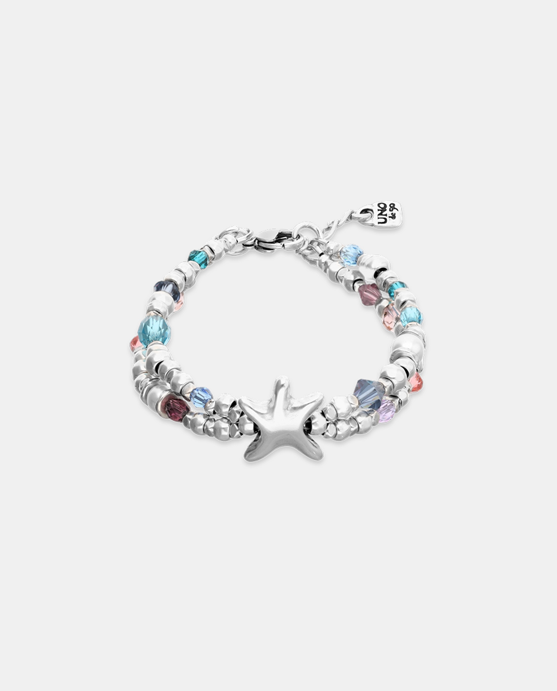Pulseira Dupla Banhada a Prata com Estrela e Cristais Facetados Multicolor Prata-1