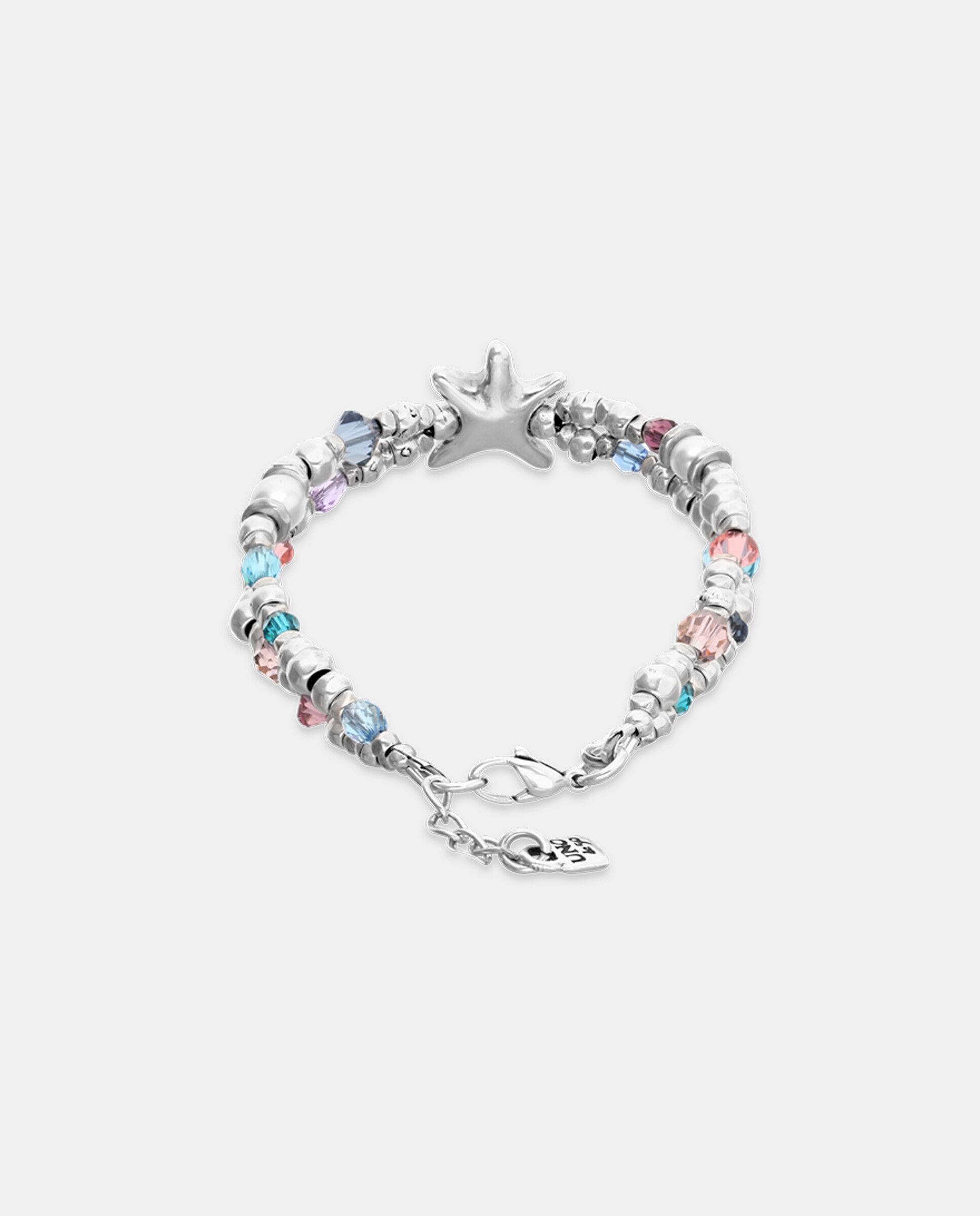 Pulseira Dupla Banhada a Prata com Estrela e Cristais Facetados Multicolor Prata-2