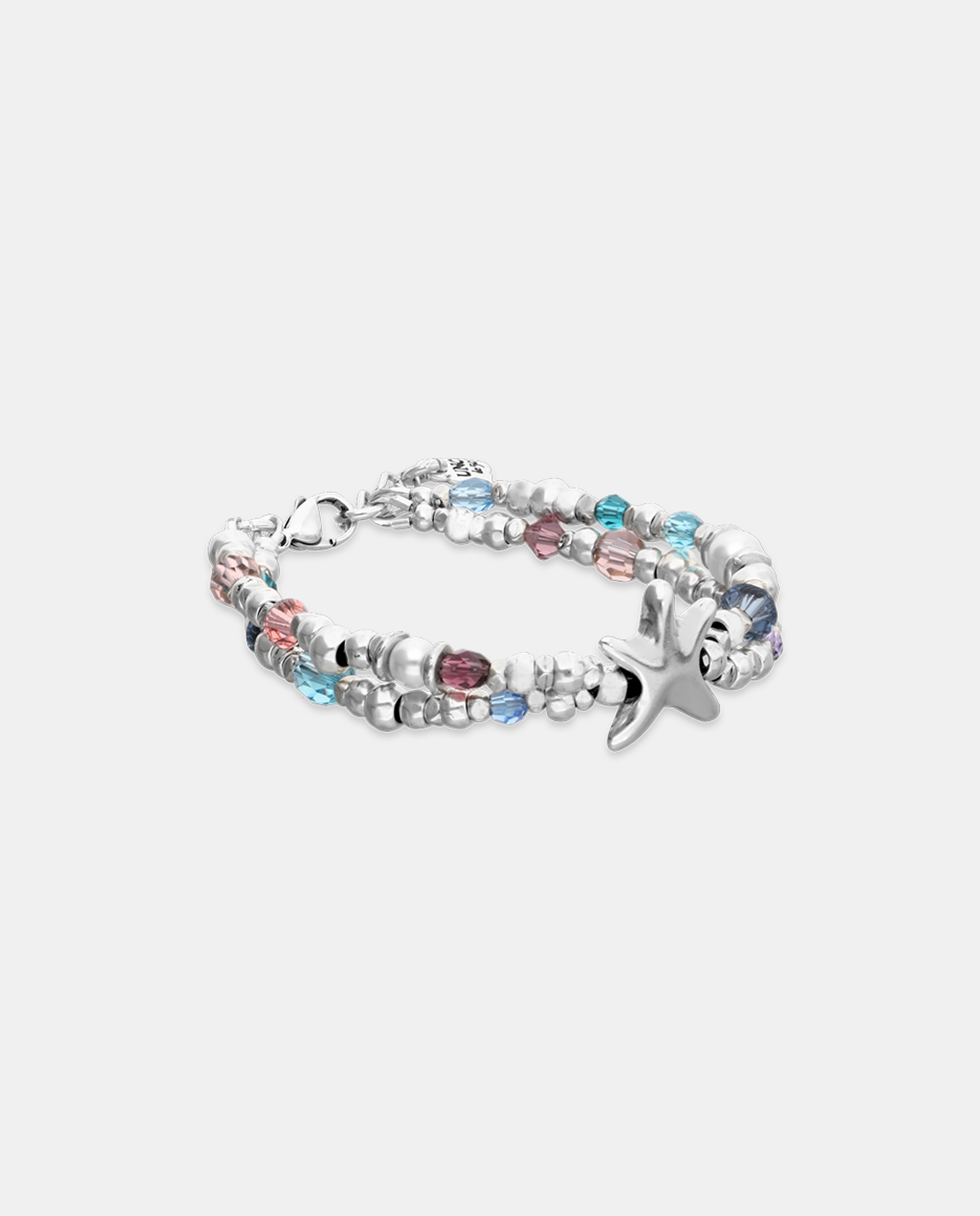 Pulseira Dupla Banhada a Prata com Estrela e Cristais Facetados Multicolor Prata-3