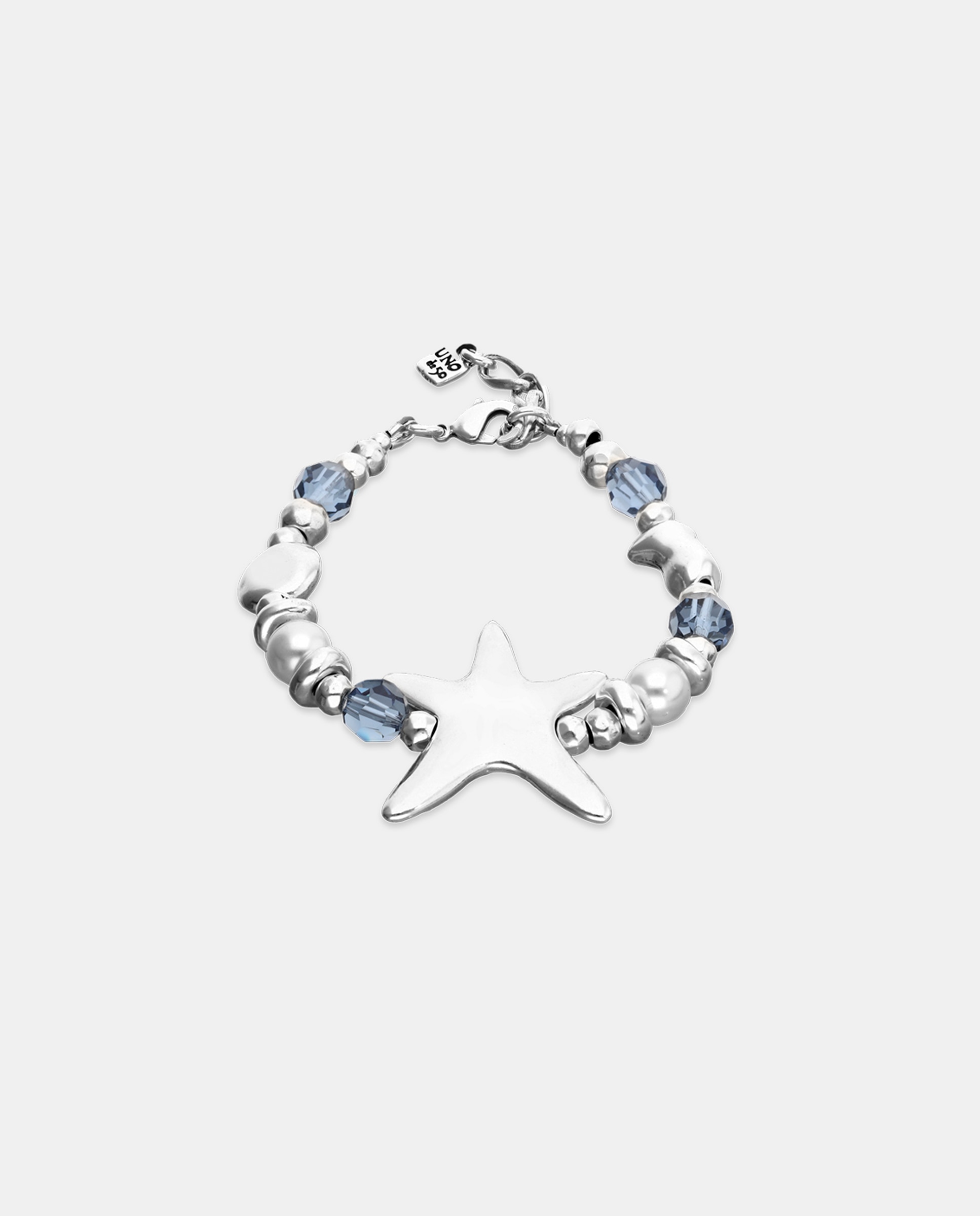 Pulseira Banhada em Prata com Estrela e Cristais Facetados Azuis Prata-1