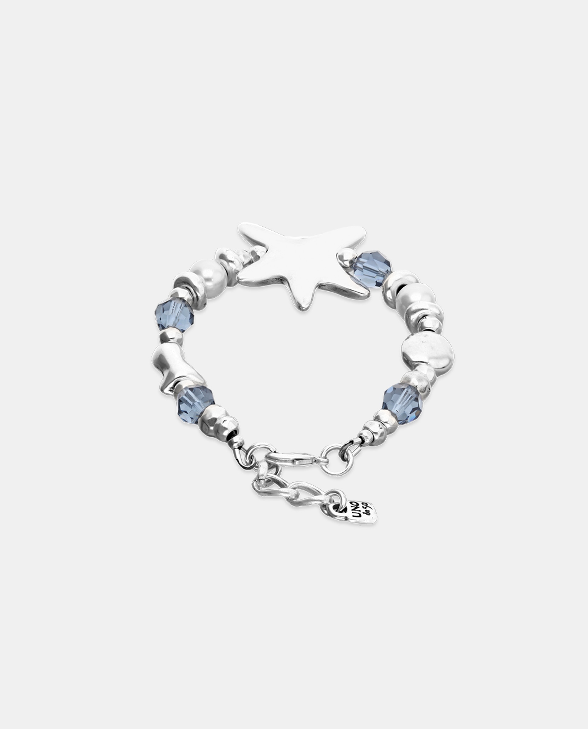 Pulseira Banhada em Prata com Estrela e Cristais Facetados Azuis Prata-2