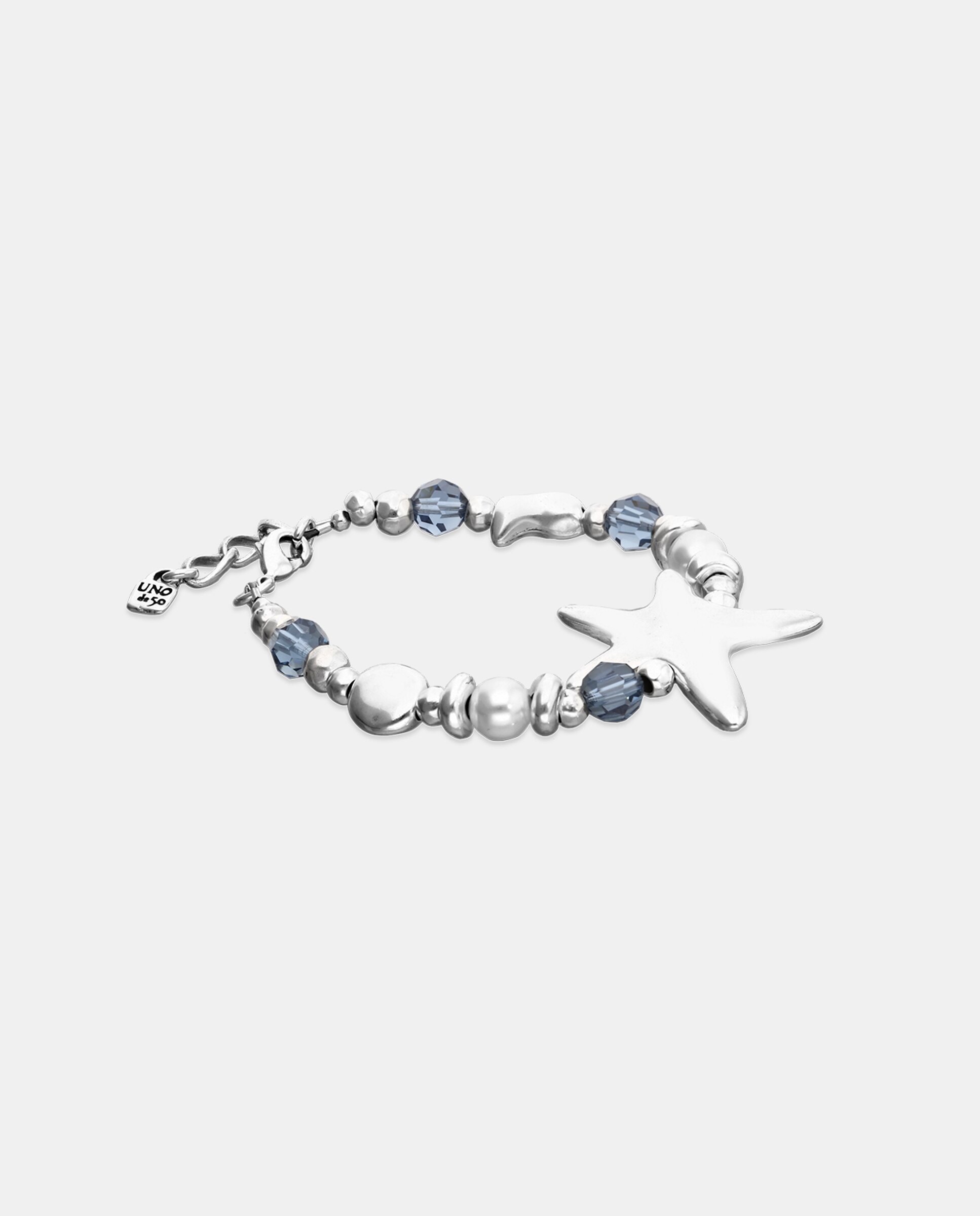 Pulseira Banhada em Prata com Estrela e Cristais Facetados Azuis Prata-3