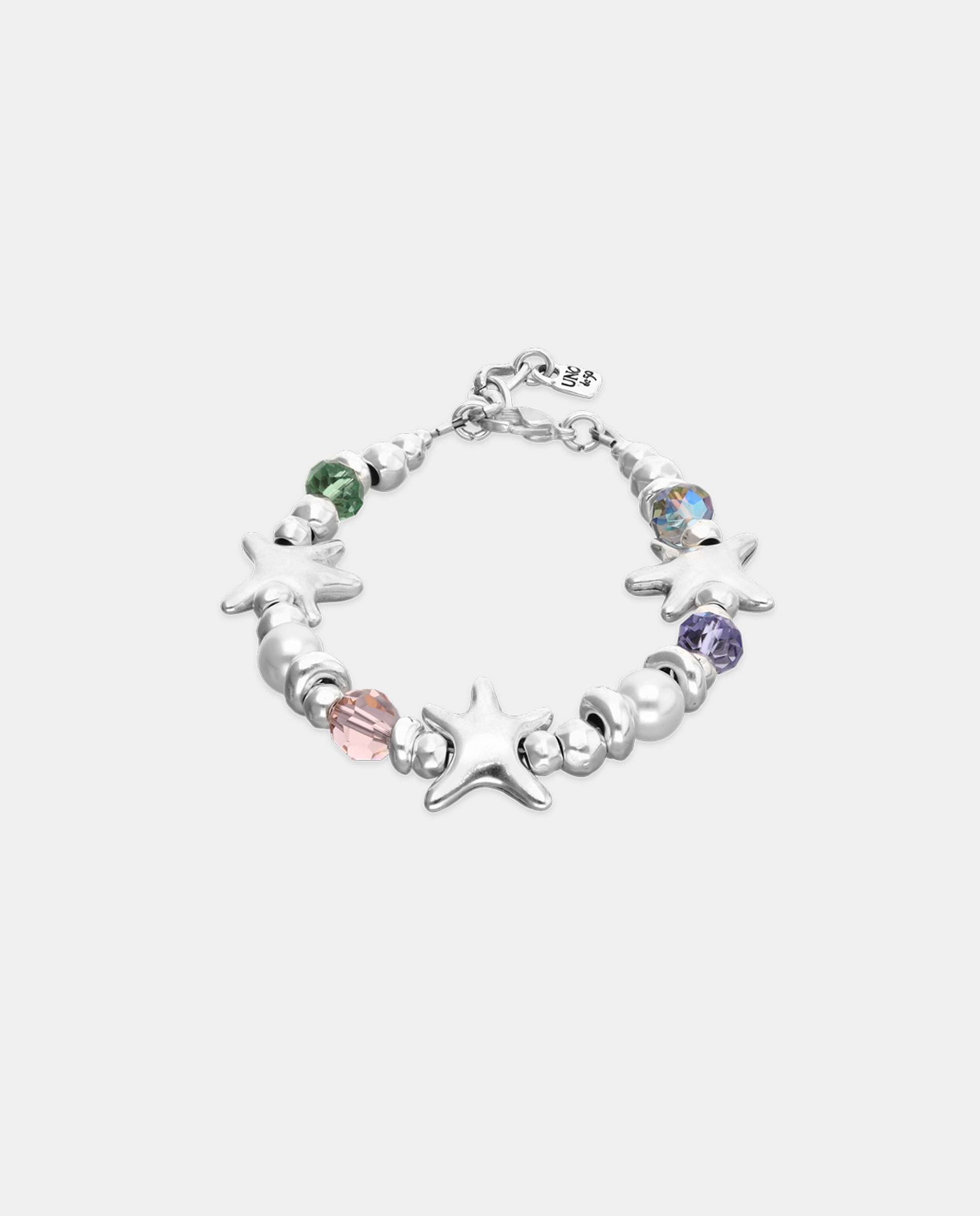 Pulseira Banhada a Prata com Estrela e Cristais Facetados Multicolores Prata-1