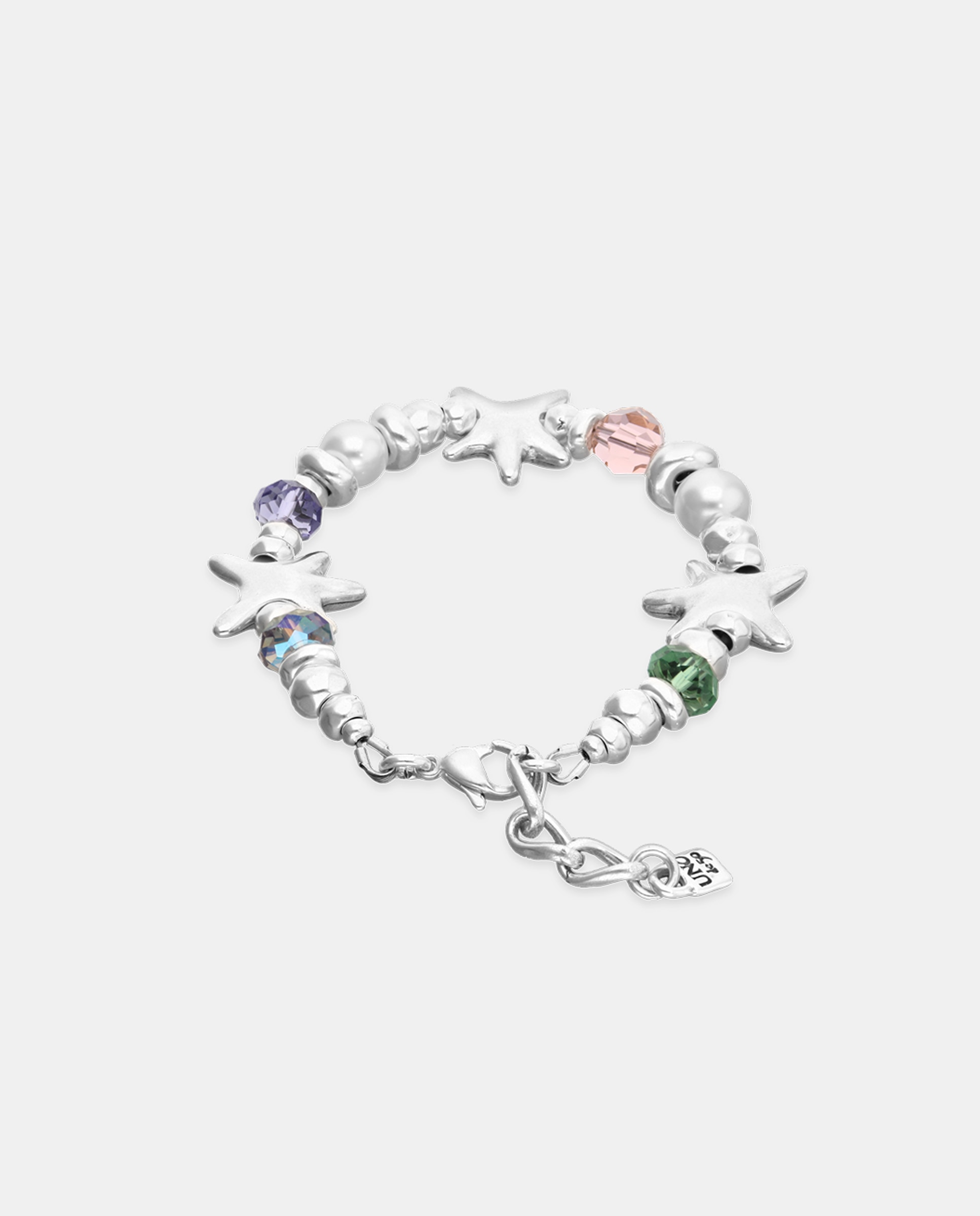 Pulseira Banhada a Prata com Estrela e Cristais Facetados Multicolores Prata-2