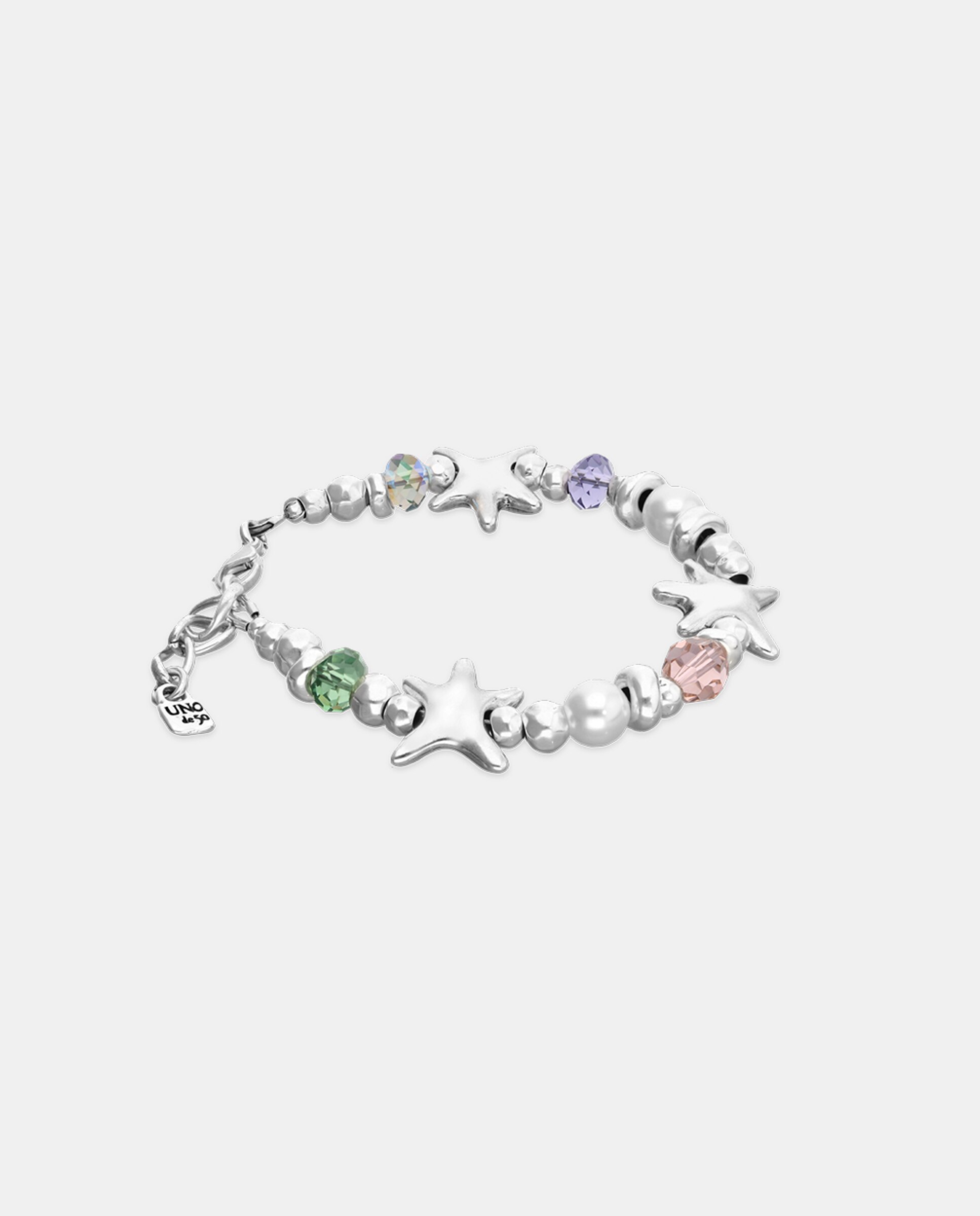 Pulseira Banhada a Prata com Estrela e Cristais Facetados Multicolores Prata-3