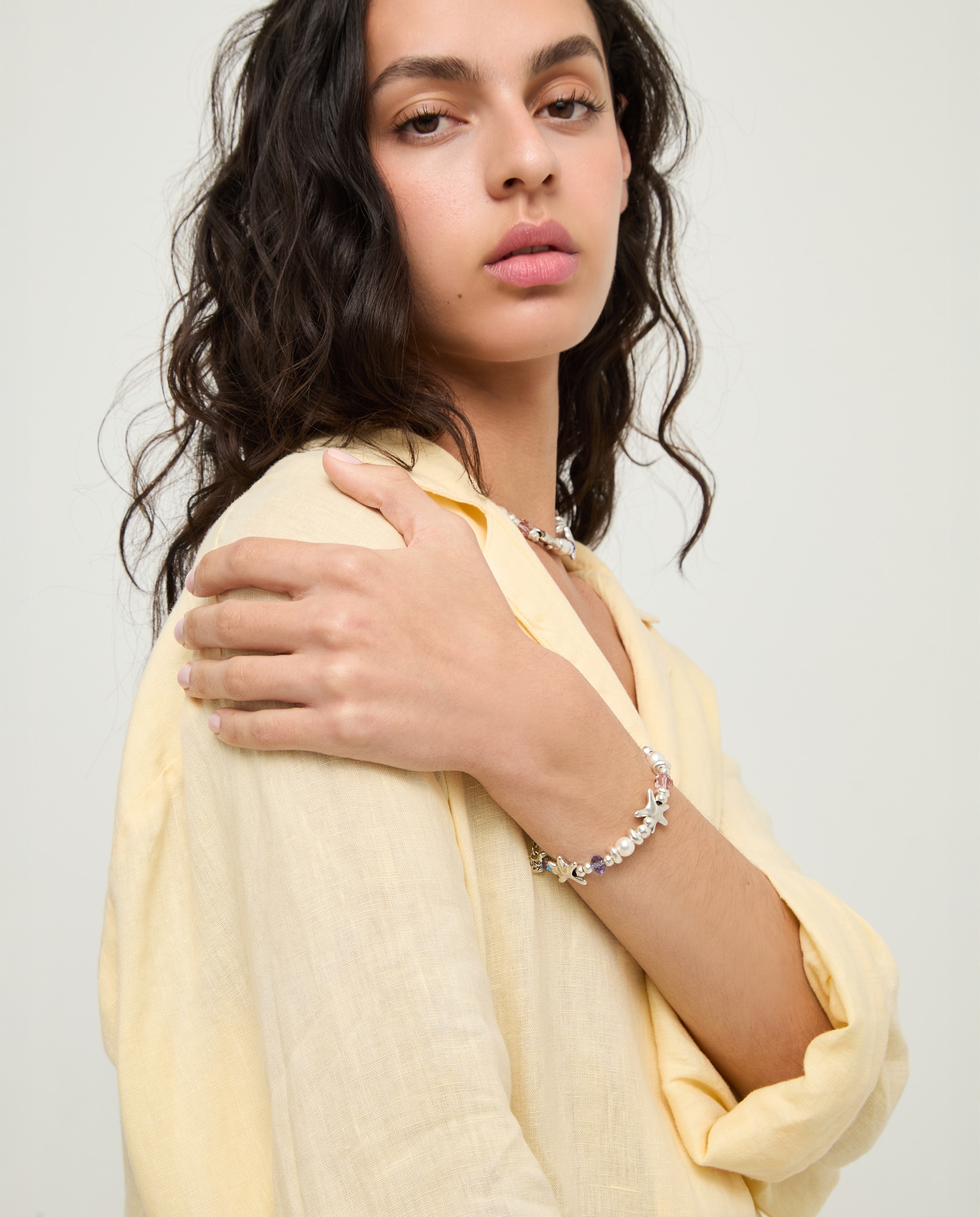 Pulseira Banhada a Prata com Estrela e Cristais Facetados Multicolores Prata-5