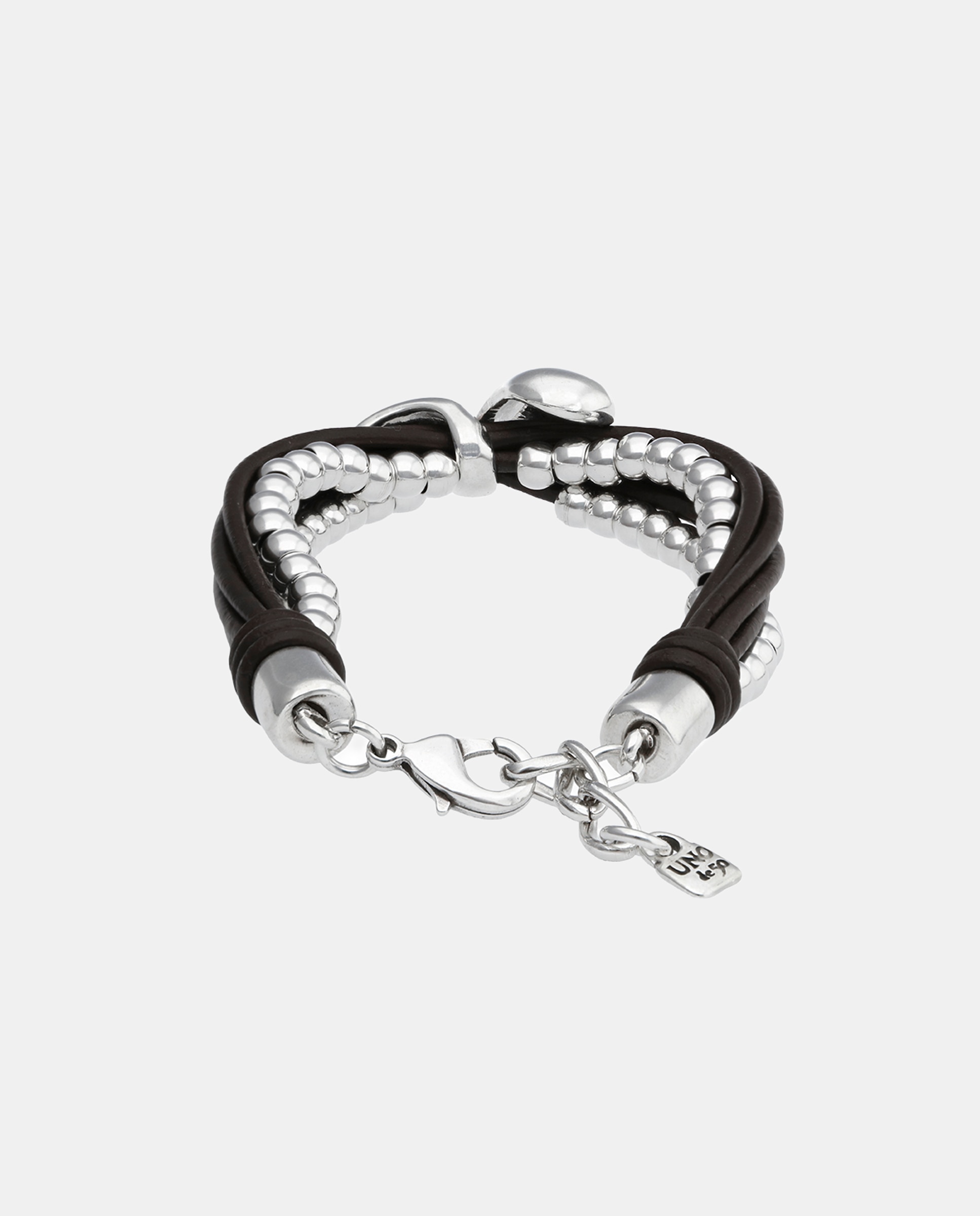 Pulseira Banhada em Prata com Duas Gotas e Couro Prata-2