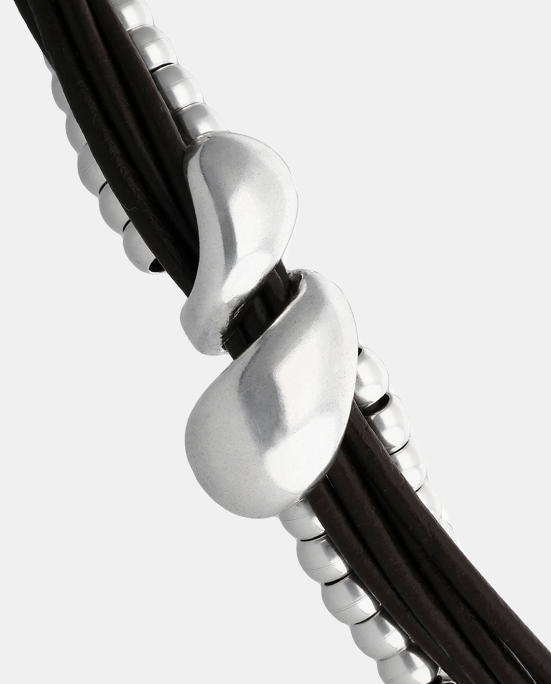 Pulseira Banhada em Prata com Duas Gotas e Couro Prata-3
