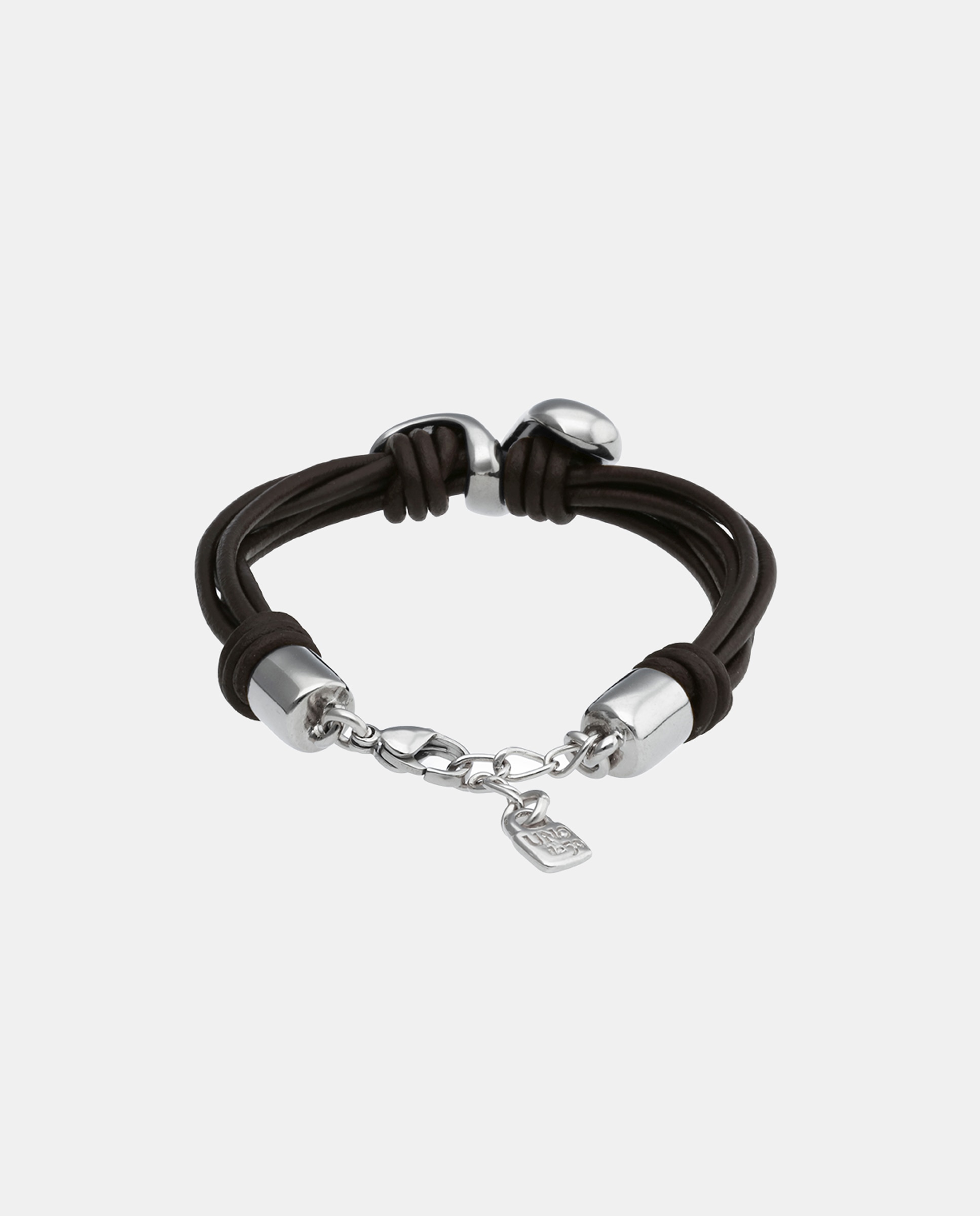 Pulseira de Couro com Duas Gotas Banhadas em Prata Prata-2