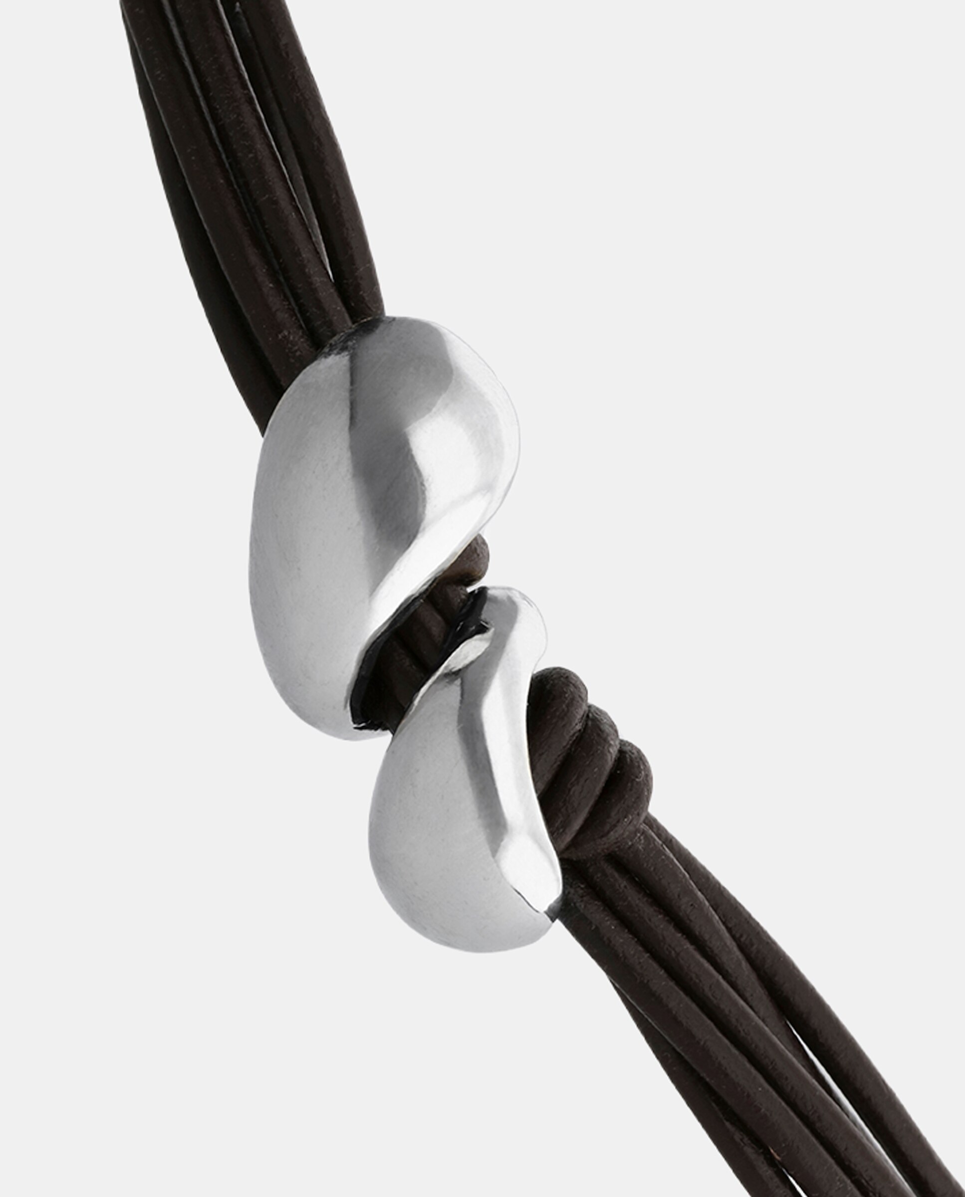 Pulseira de Couro com Duas Gotas Banhadas em Prata Prata-3