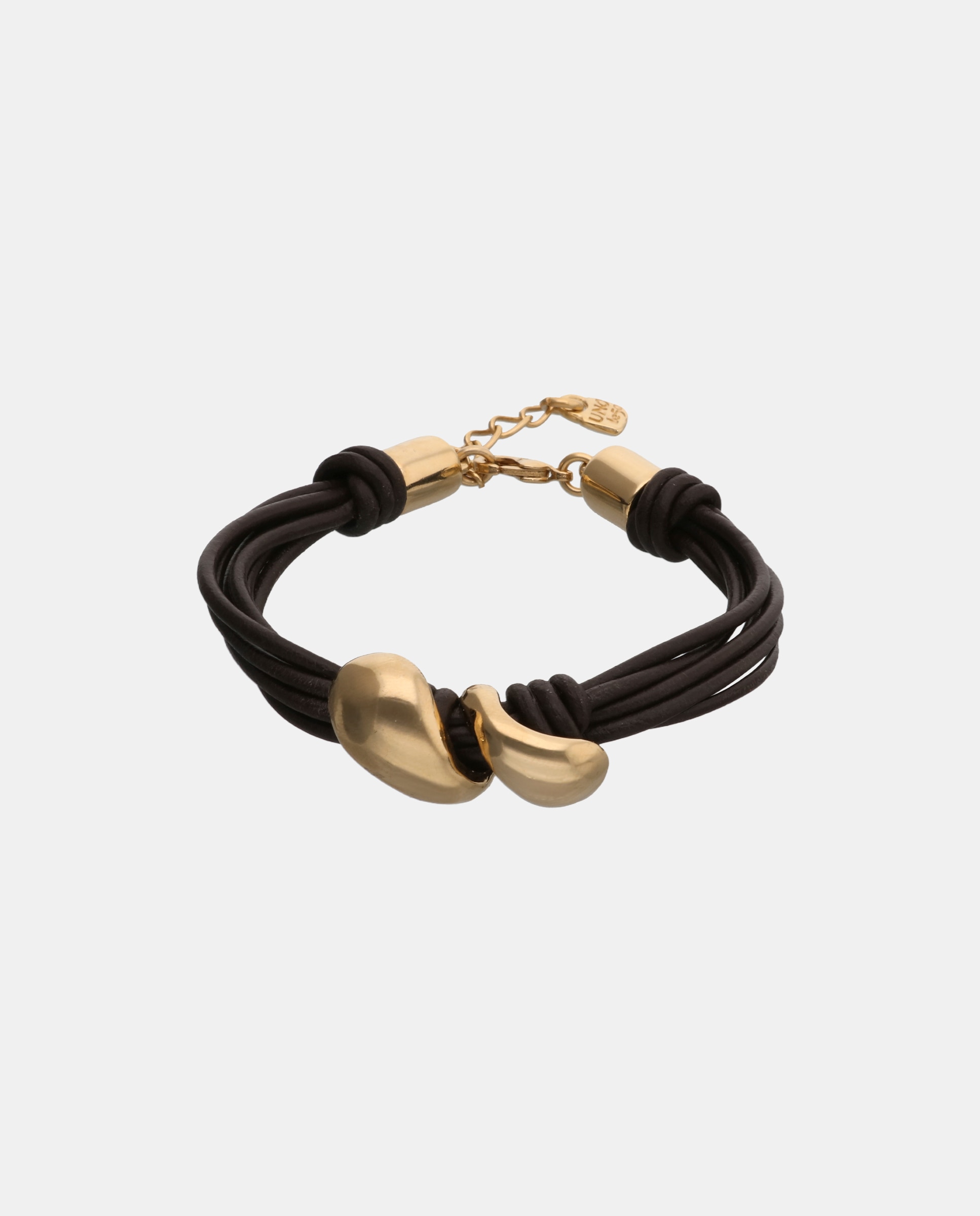 Imagem 0 de Pulseira de Couro com Duas Gotas Banhadas em Ouro 18k